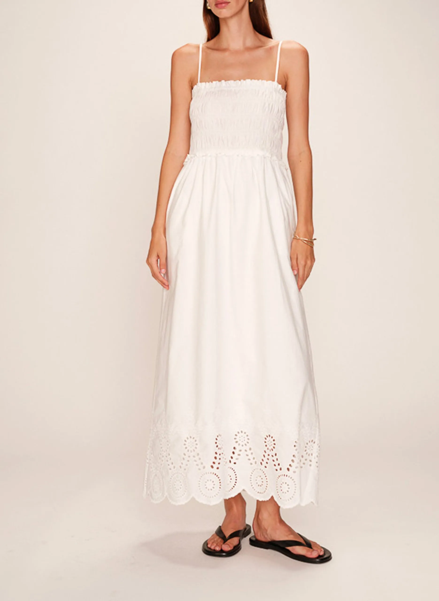 Robe longue encolure carré en coton Blanc ROSEBELLA