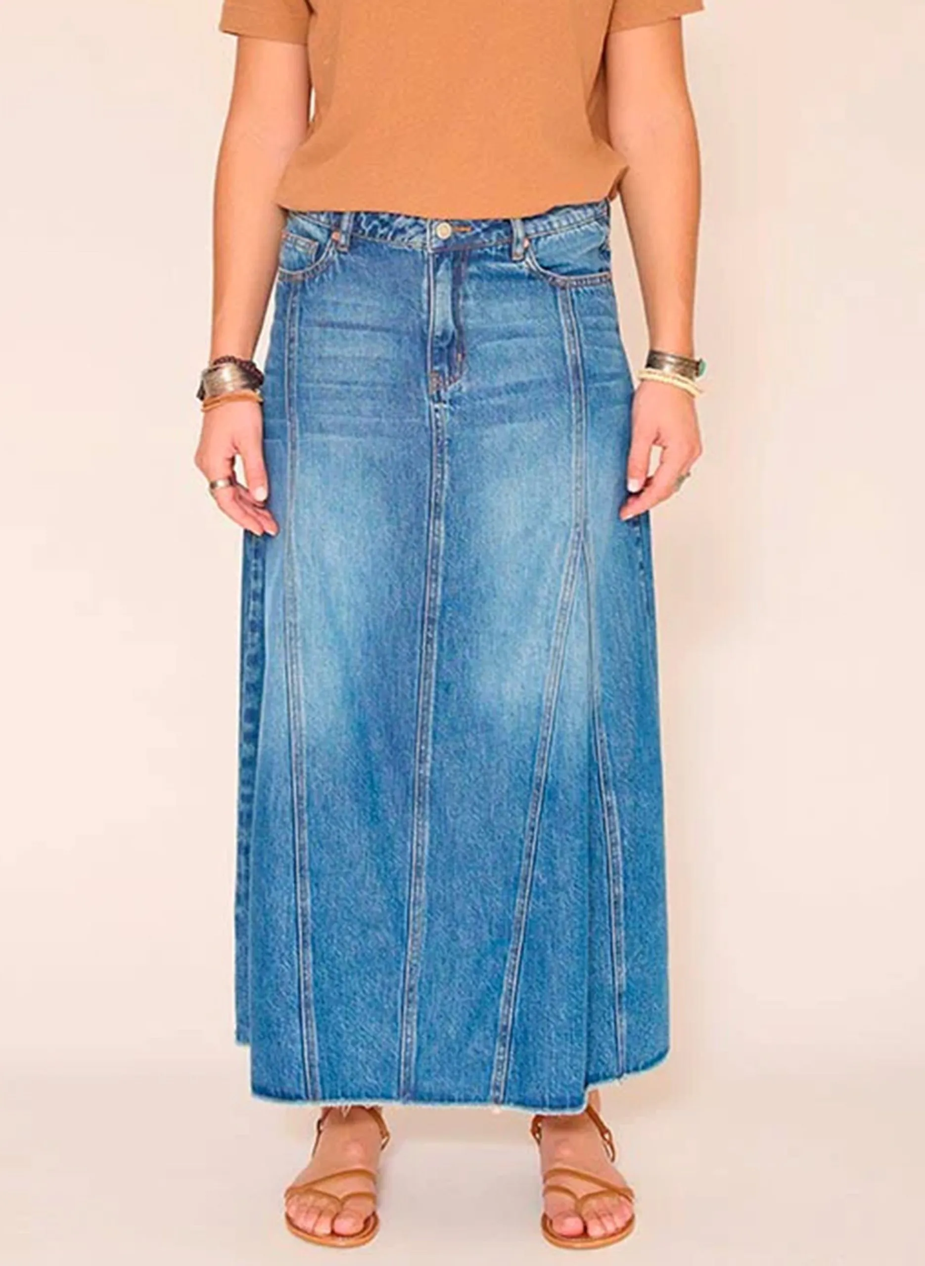 Jupe midi evasée en denim de coton mélangé Bleu JOS TOKYO