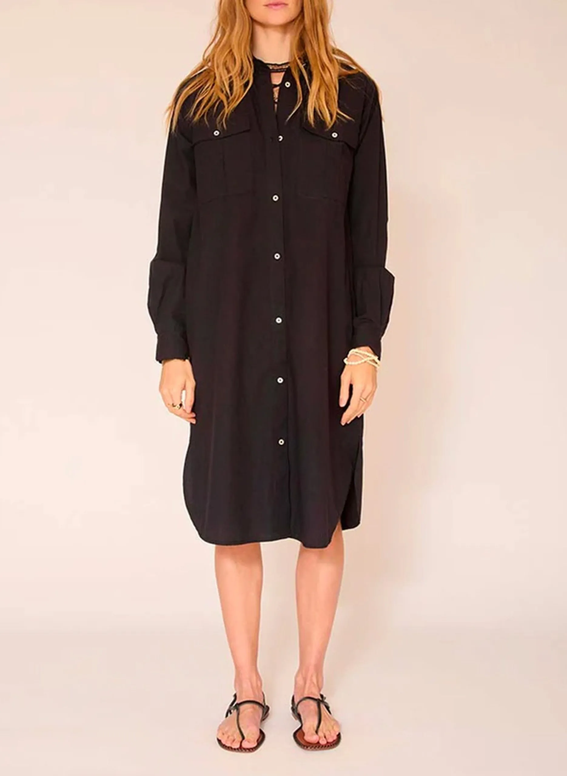 Robe midi en coton Noir RAQUEL