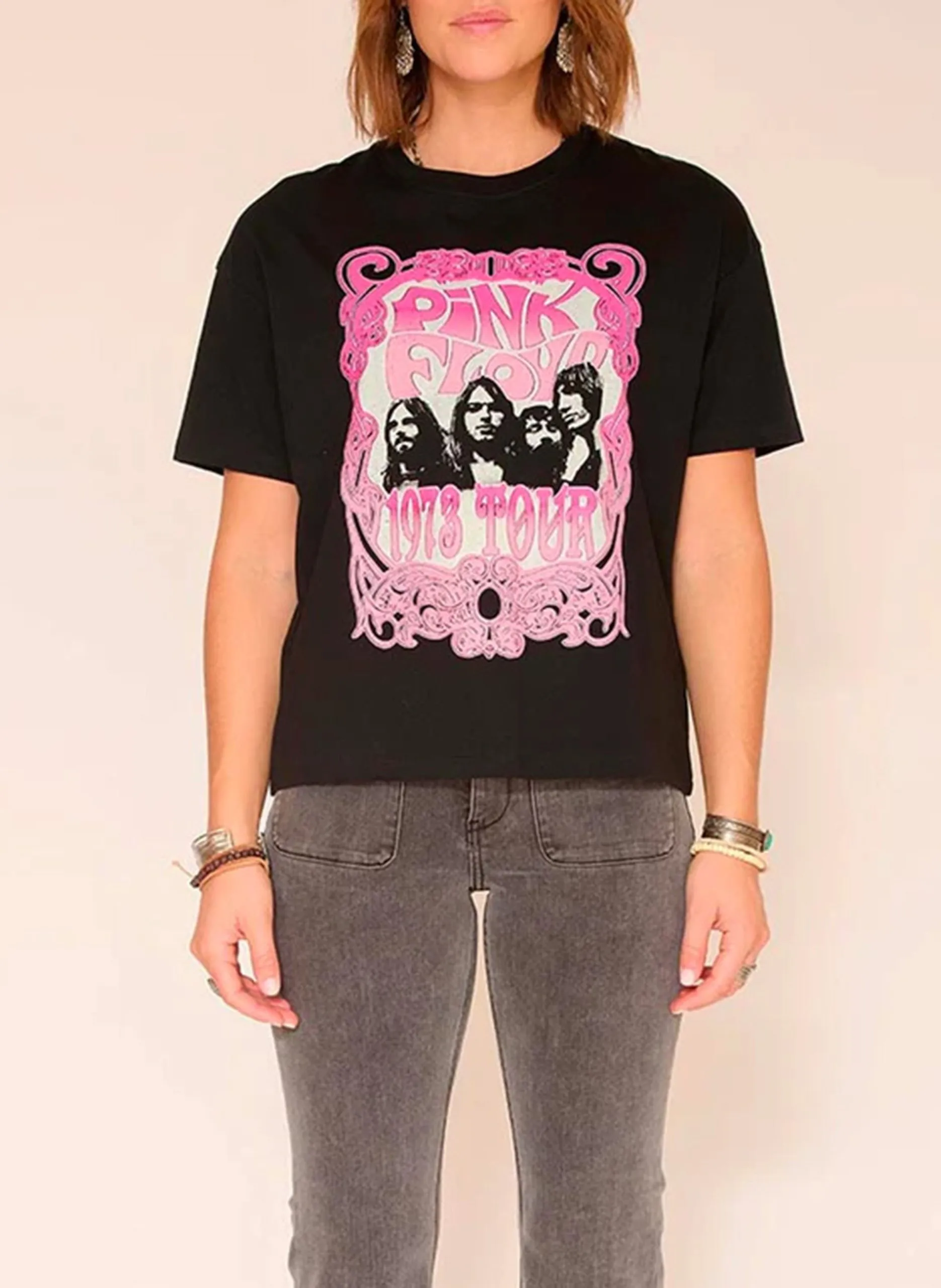 Tee-shirt droit imprimé en coton Noir TAMAR