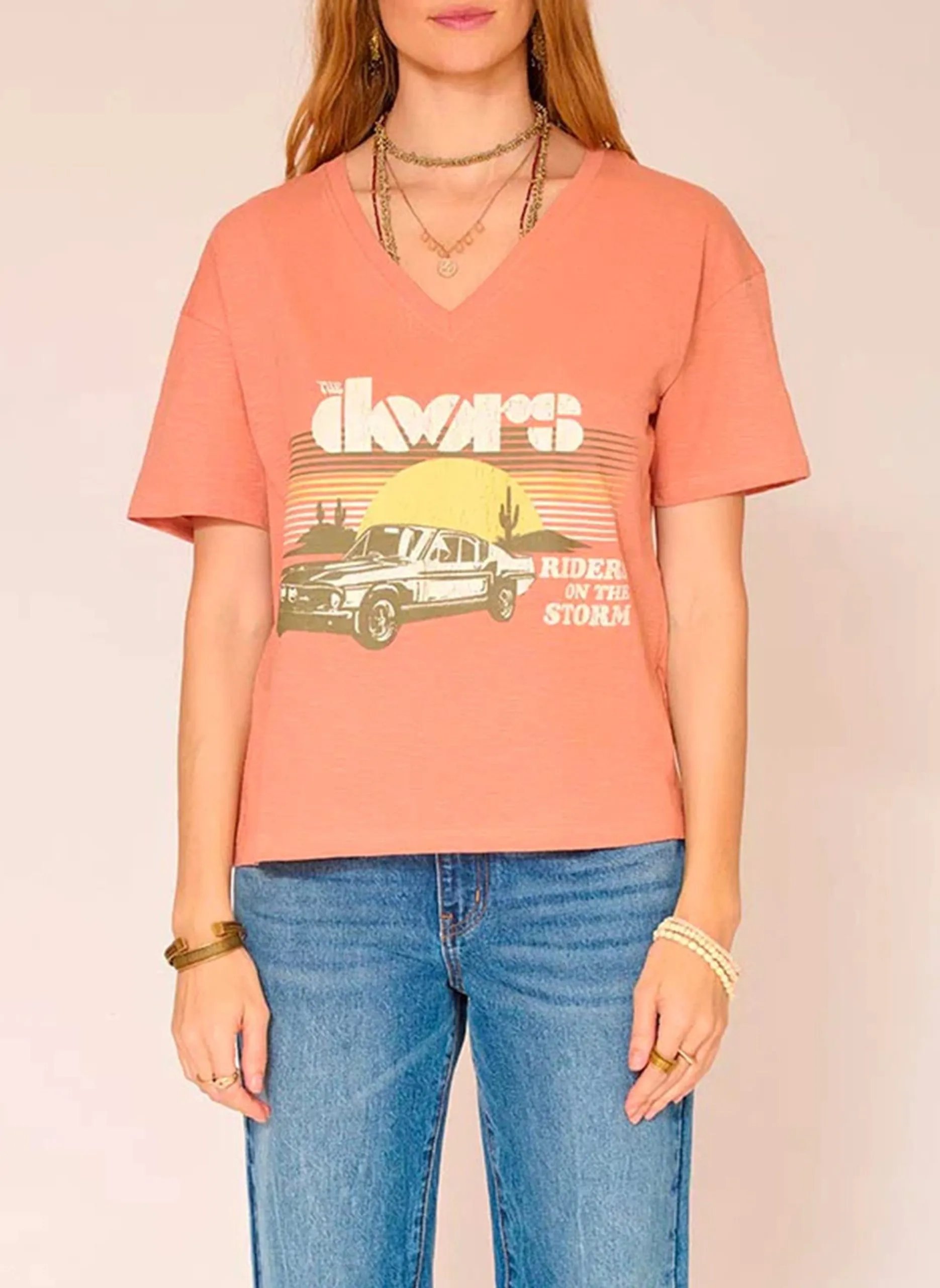 Tee-shirt droit en coton sérigraphié Rose TARANI DOORS