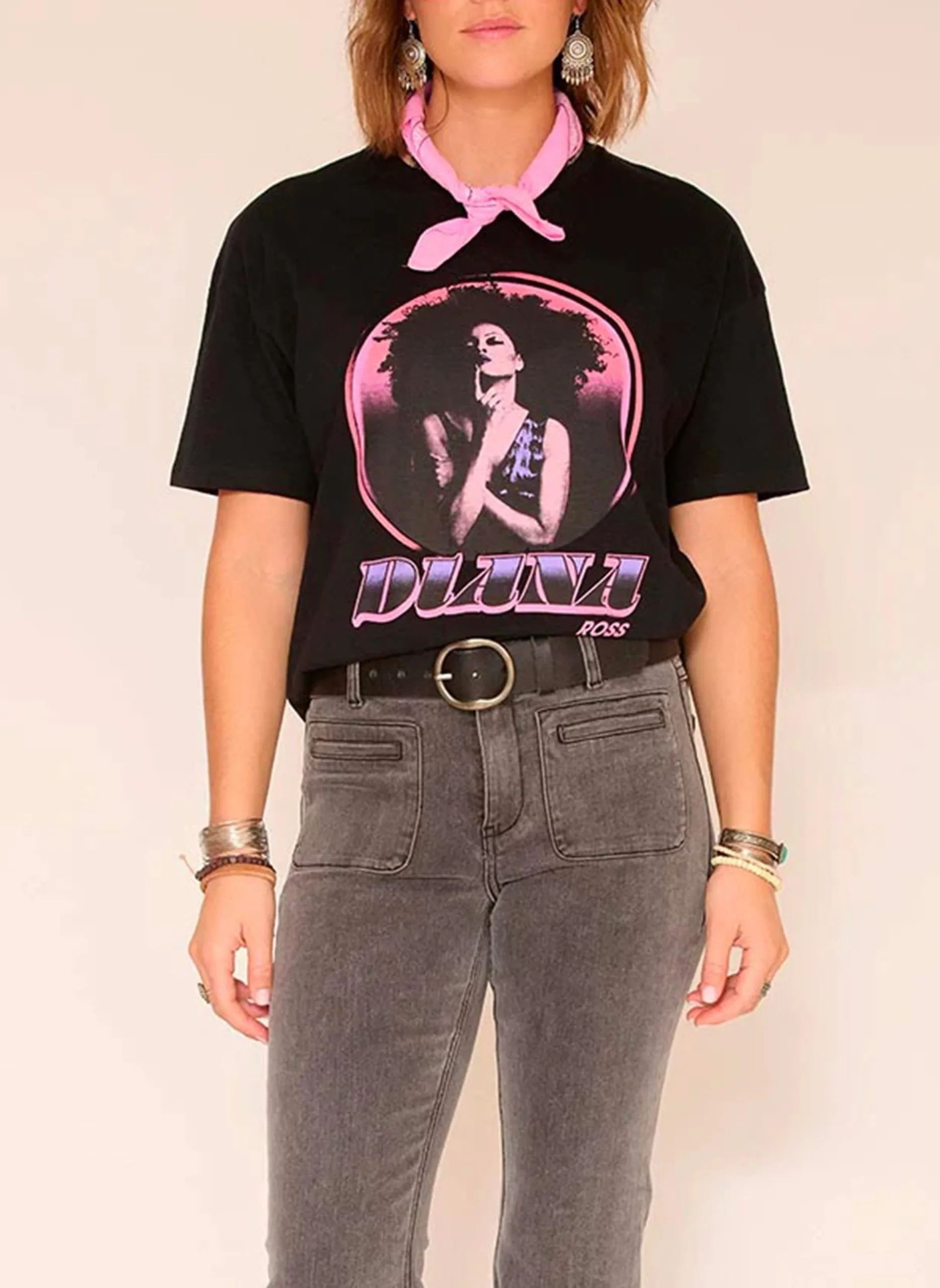 Tee-shirt col rond en coton Noir TERESA DIANA ROSS