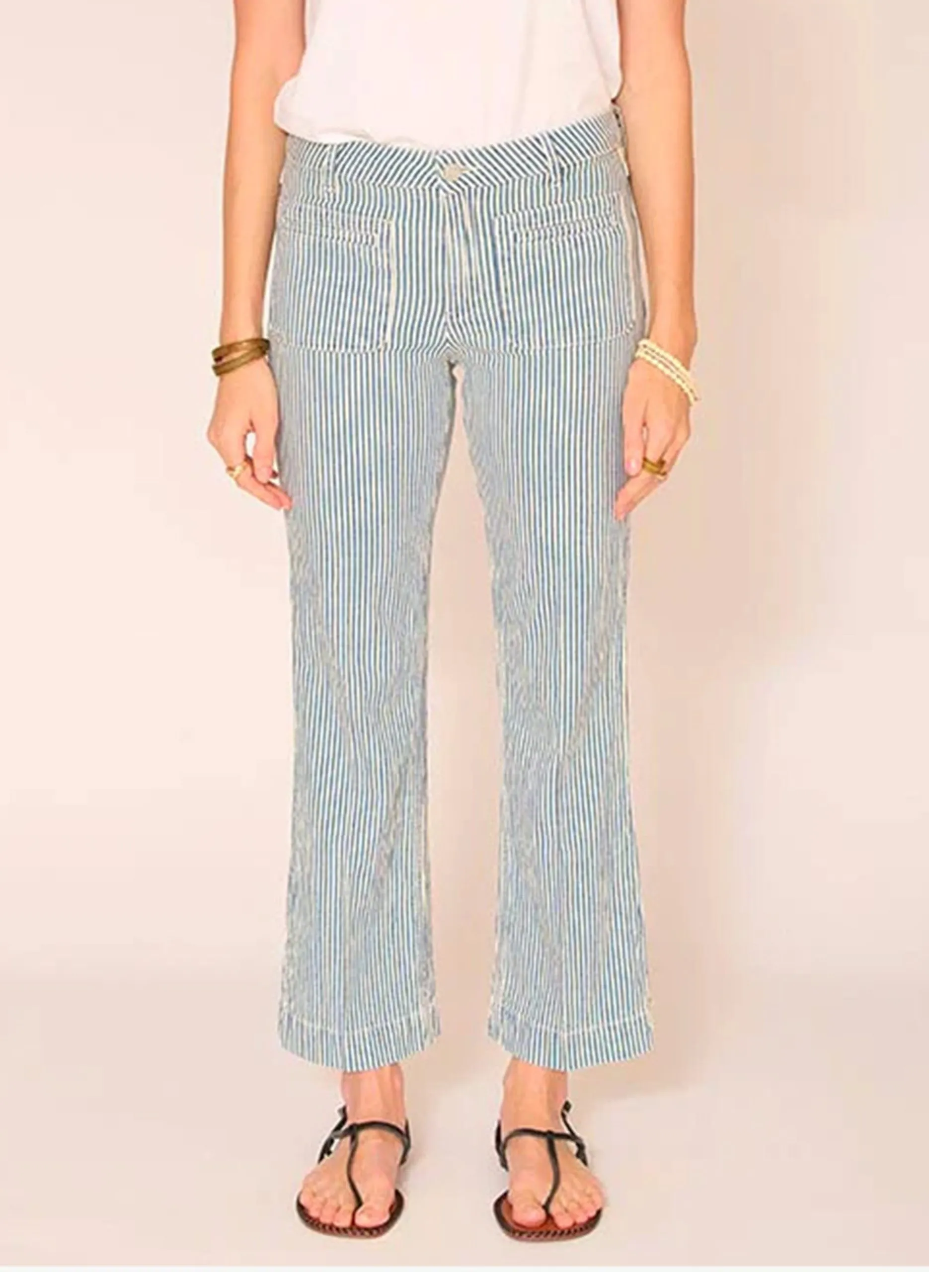 Jean droit en coton mélangé rayé Beige THE BONNIE COASTAL