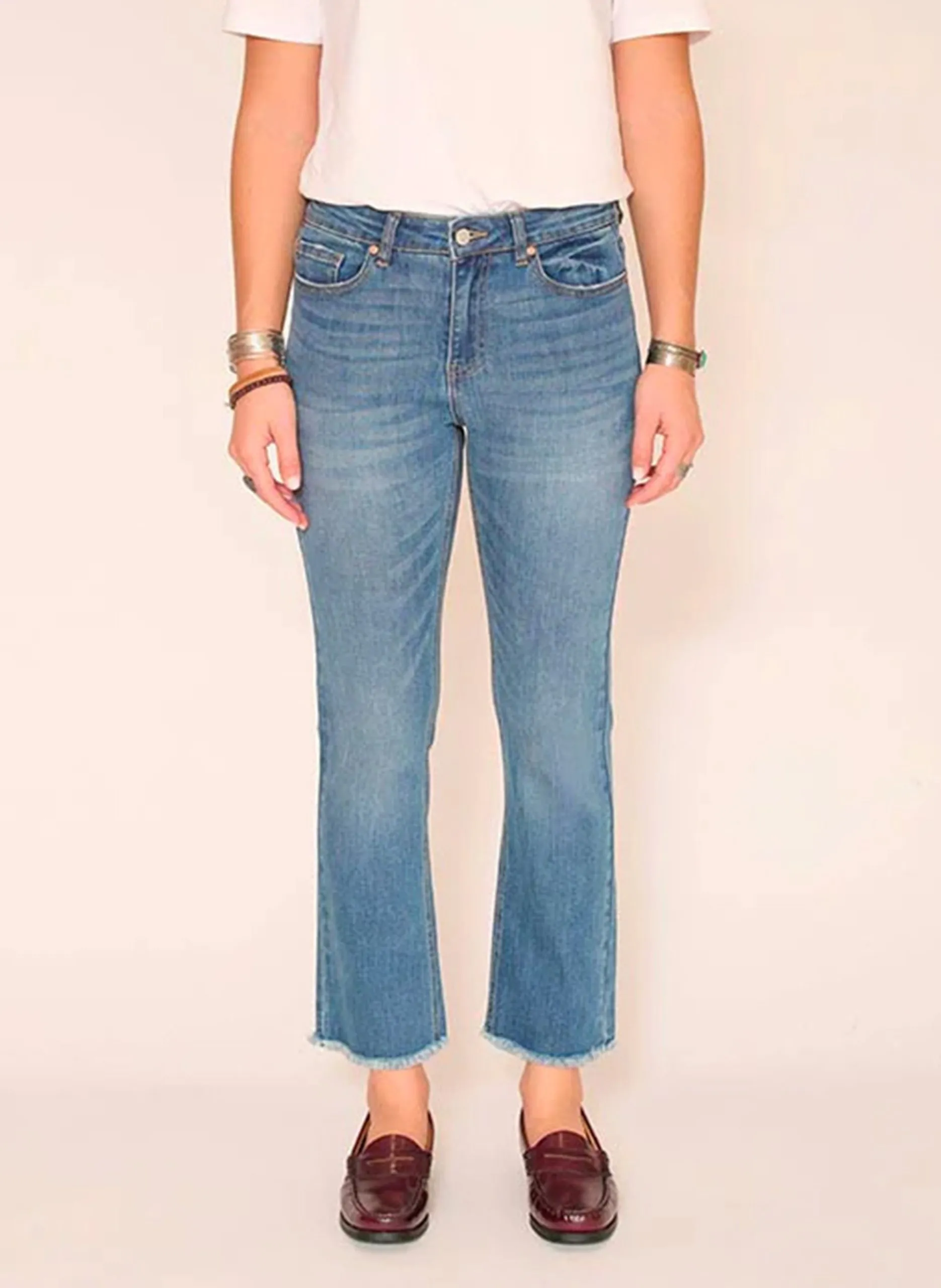 Jean bootcut cropped en coton mélangé Bleu THE SOPHIA WILSON