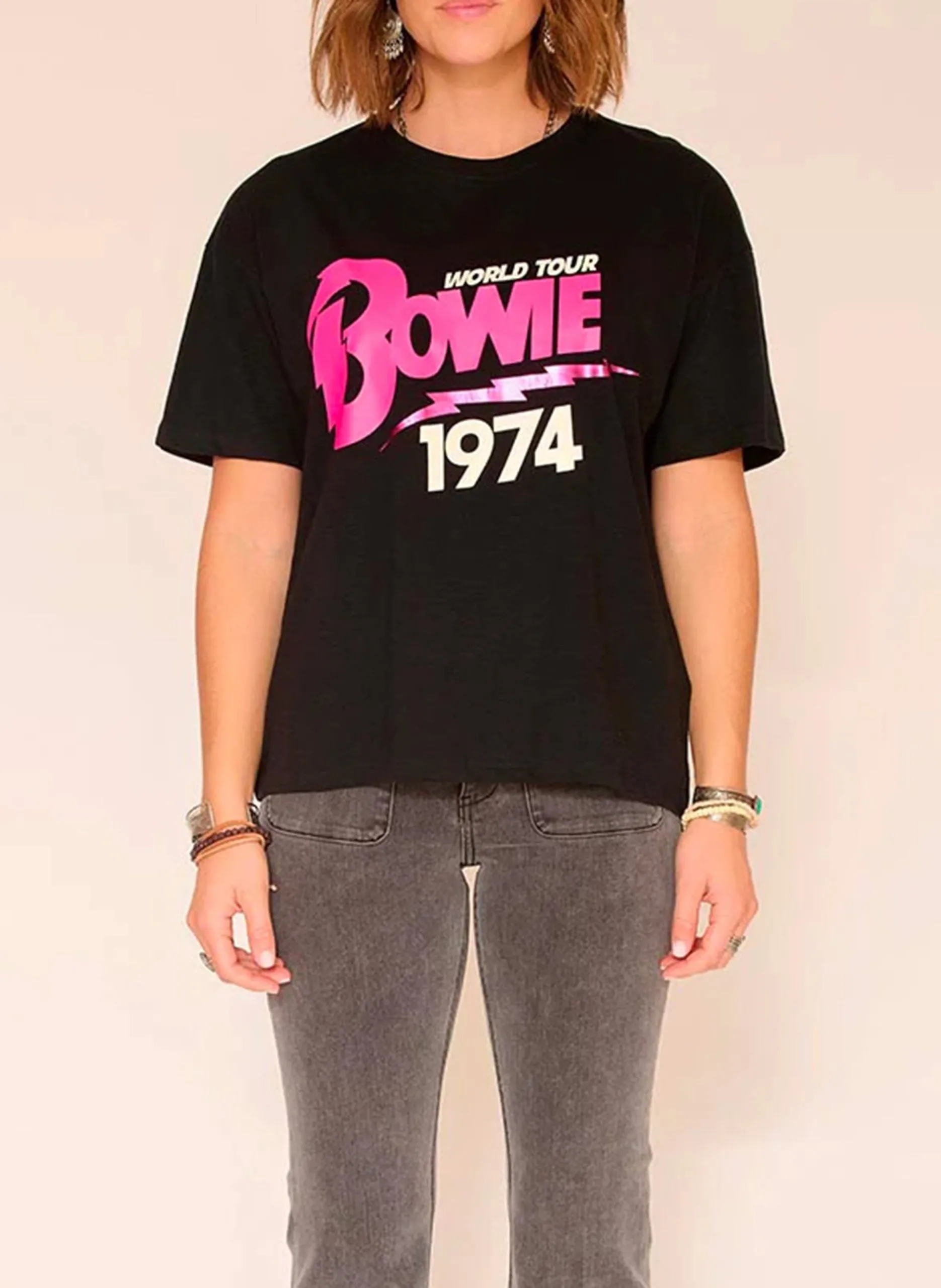 Tee-shirt droit en coton sérigraphié Noir TIDE BOWIE