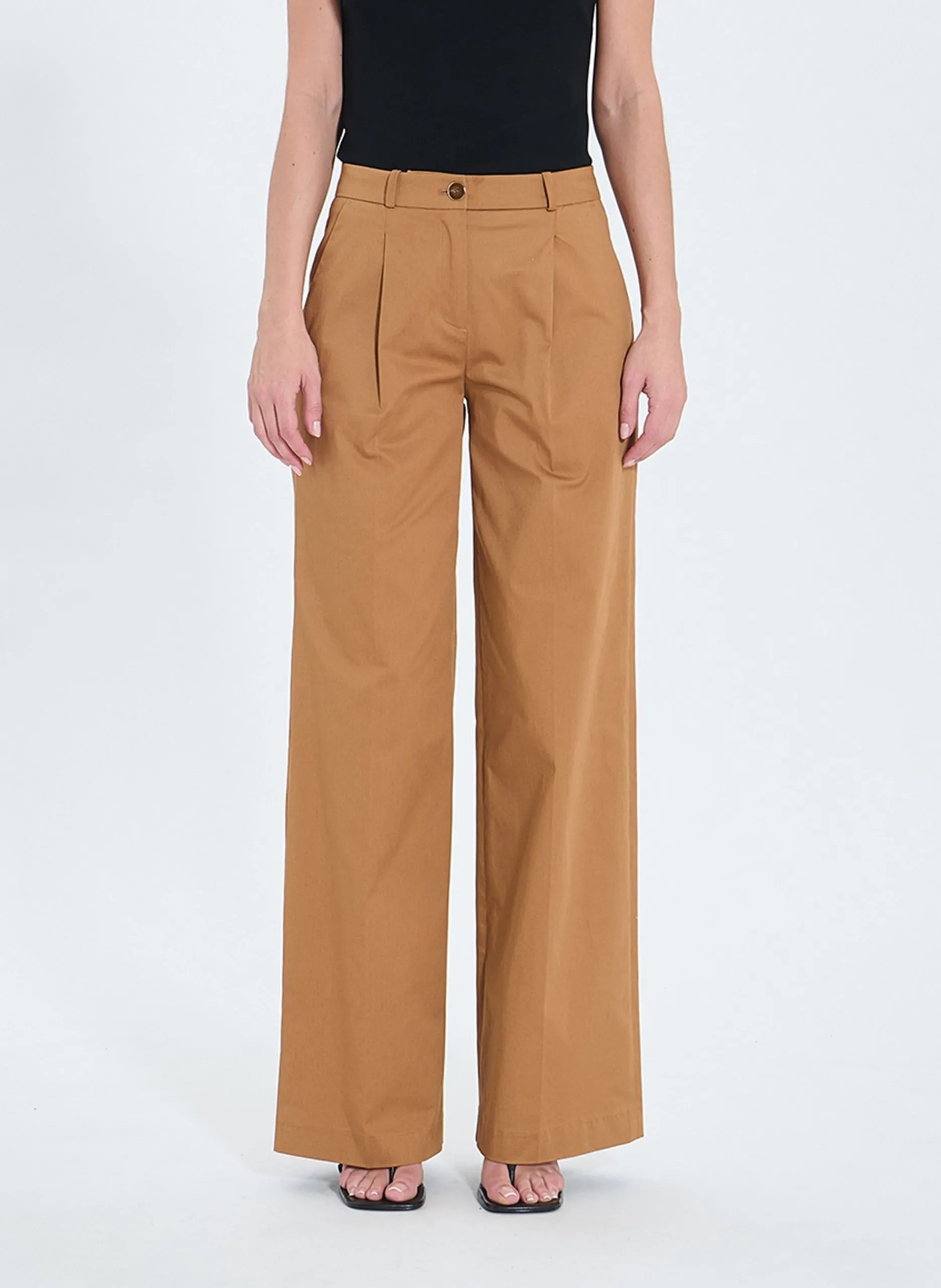 Pantalon large en coton bio mélangé Marron PLEYEL