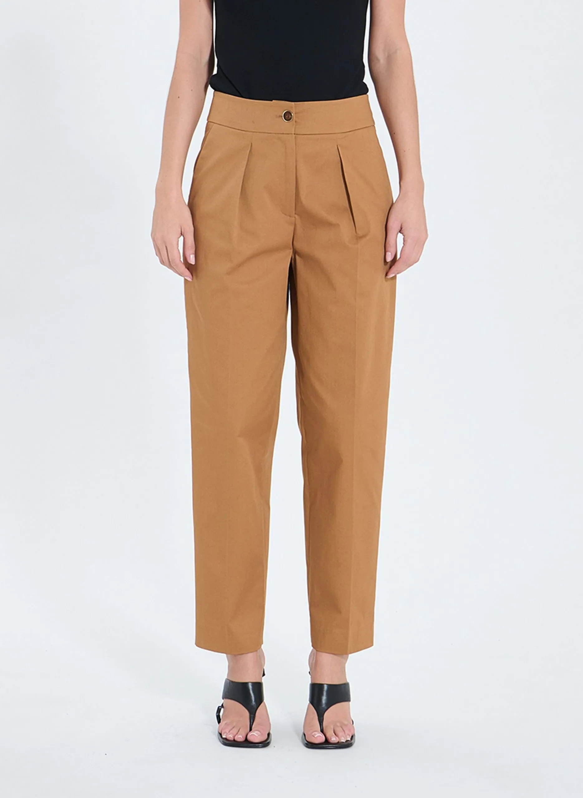 Pantalon cigarette en coton bio mélangé Marron POTTER