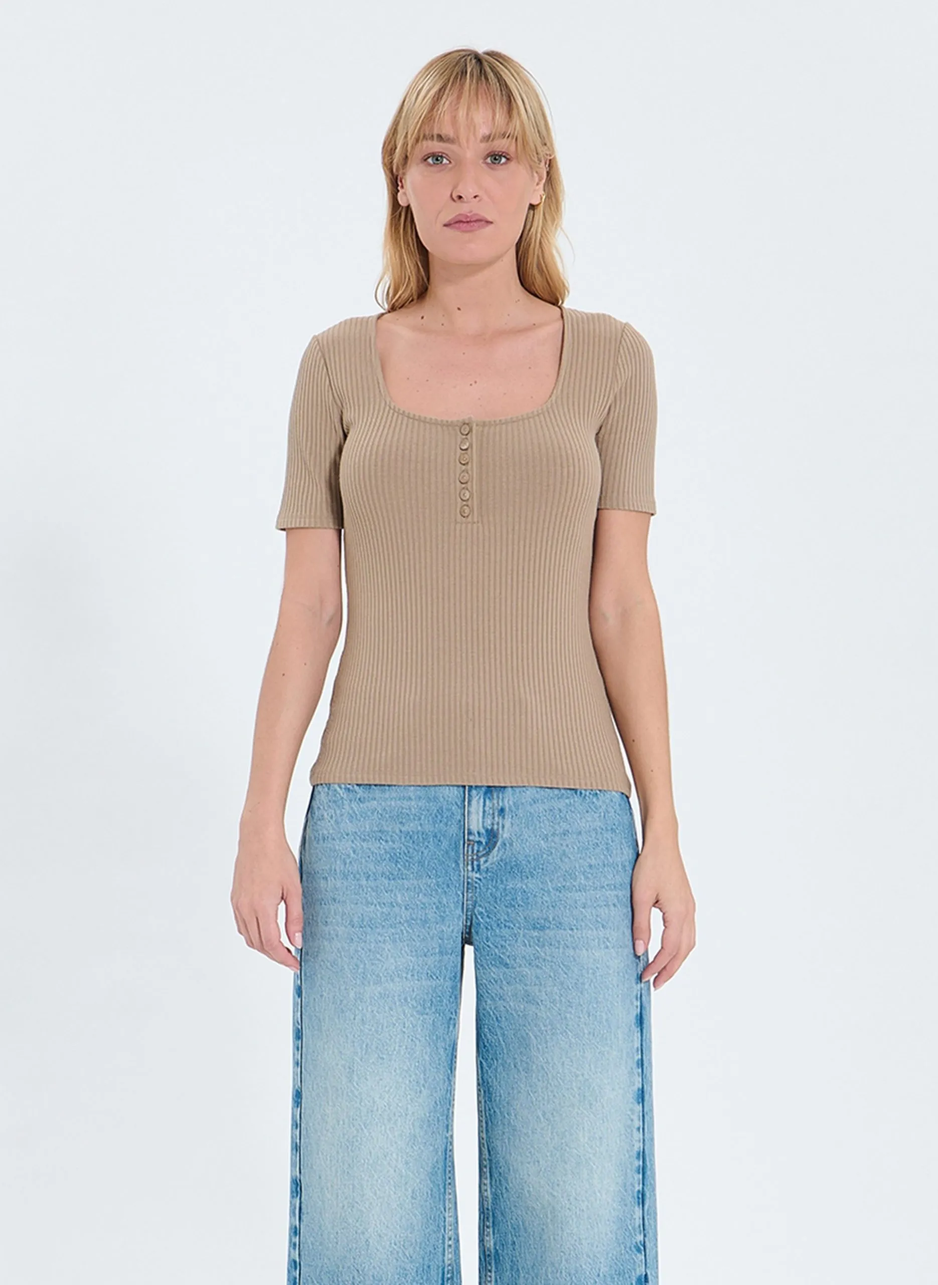 Top ajusté en maille Beige TOYAN