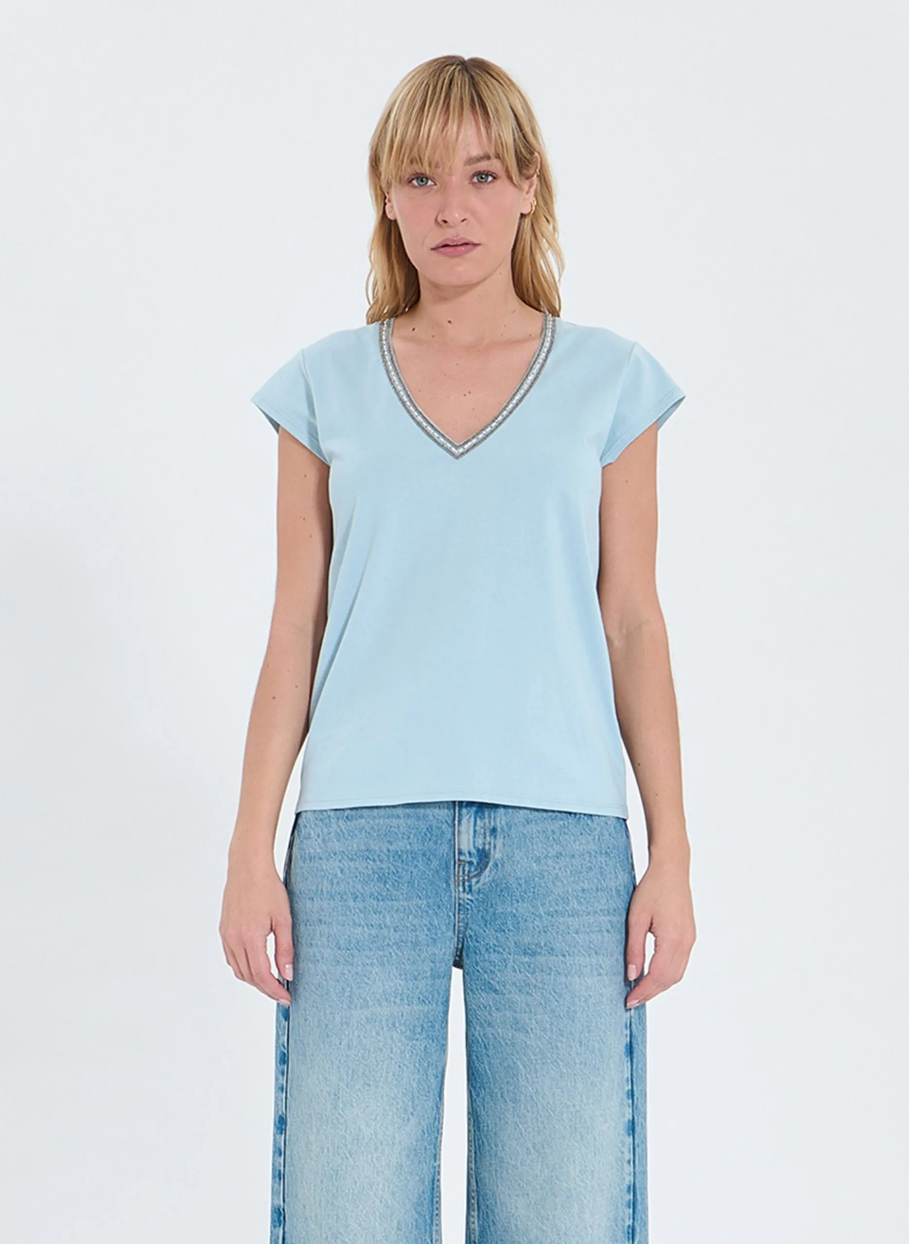 Top cintré en coton Bleu TULIPE