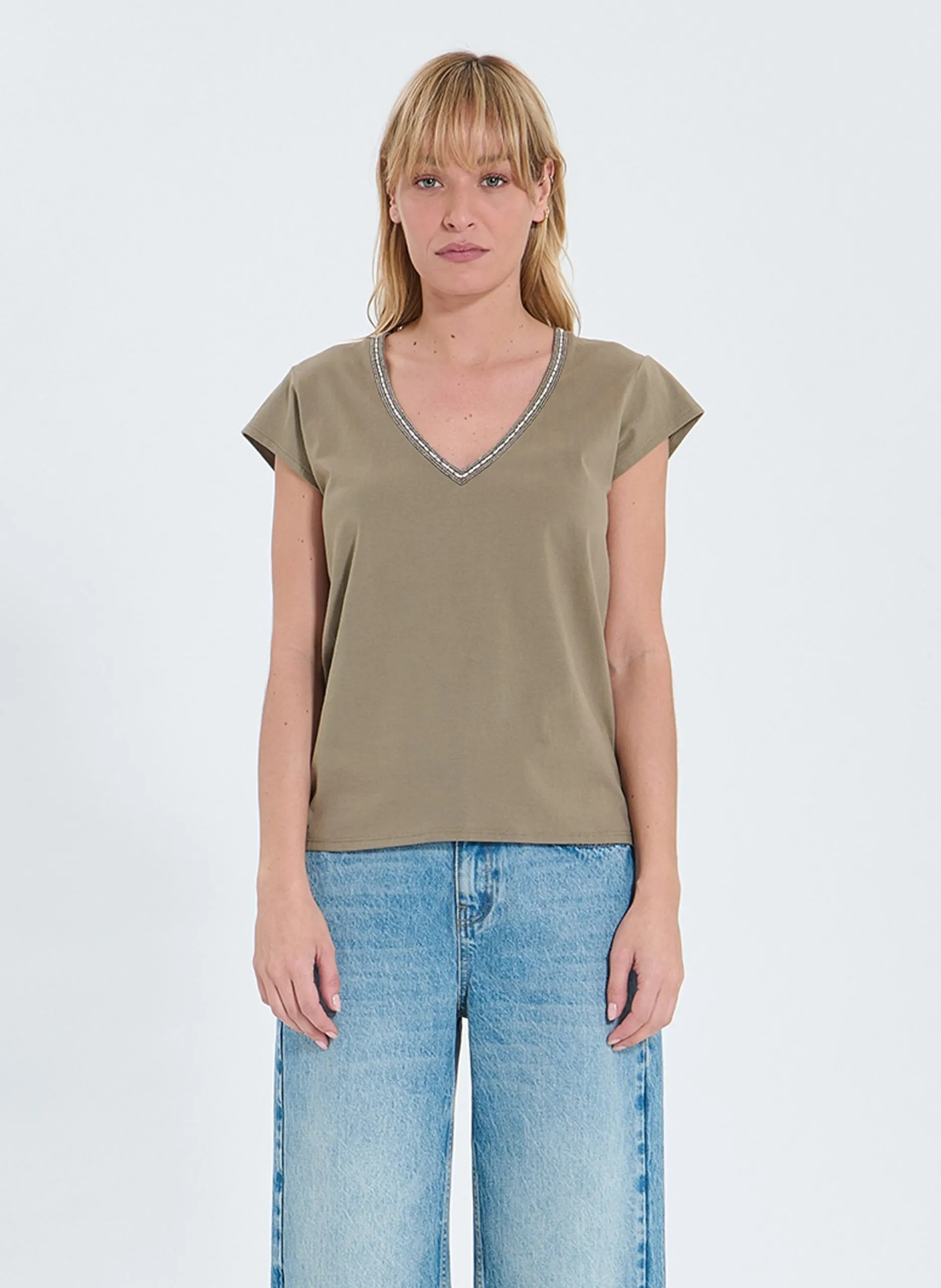 Top cintré en coton Kaki TULIPE