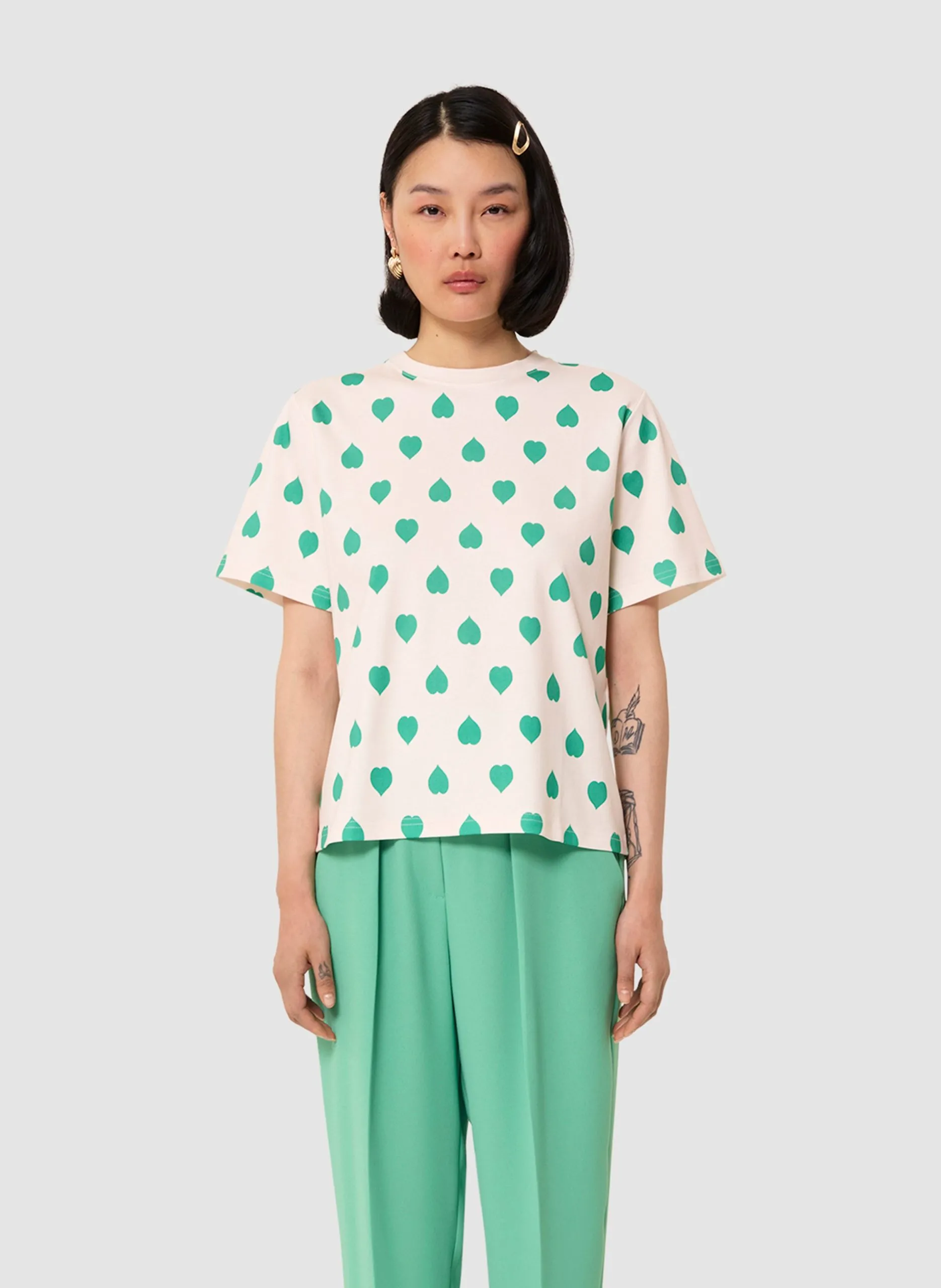 Tee-shirt droite en coton imprimé Vert TARALOVELY