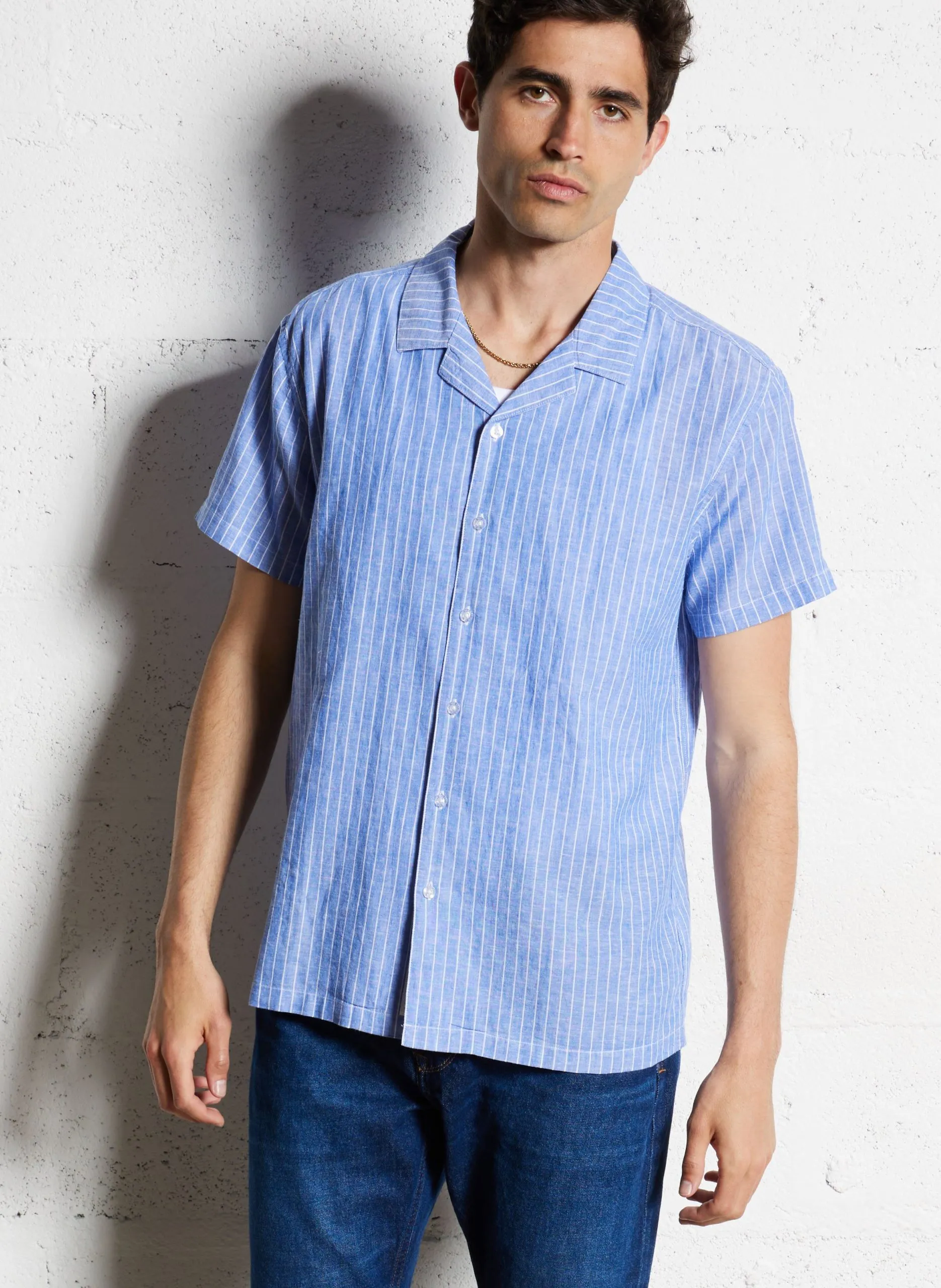 Chemise oversize en lin mélangé Bleu MINAR