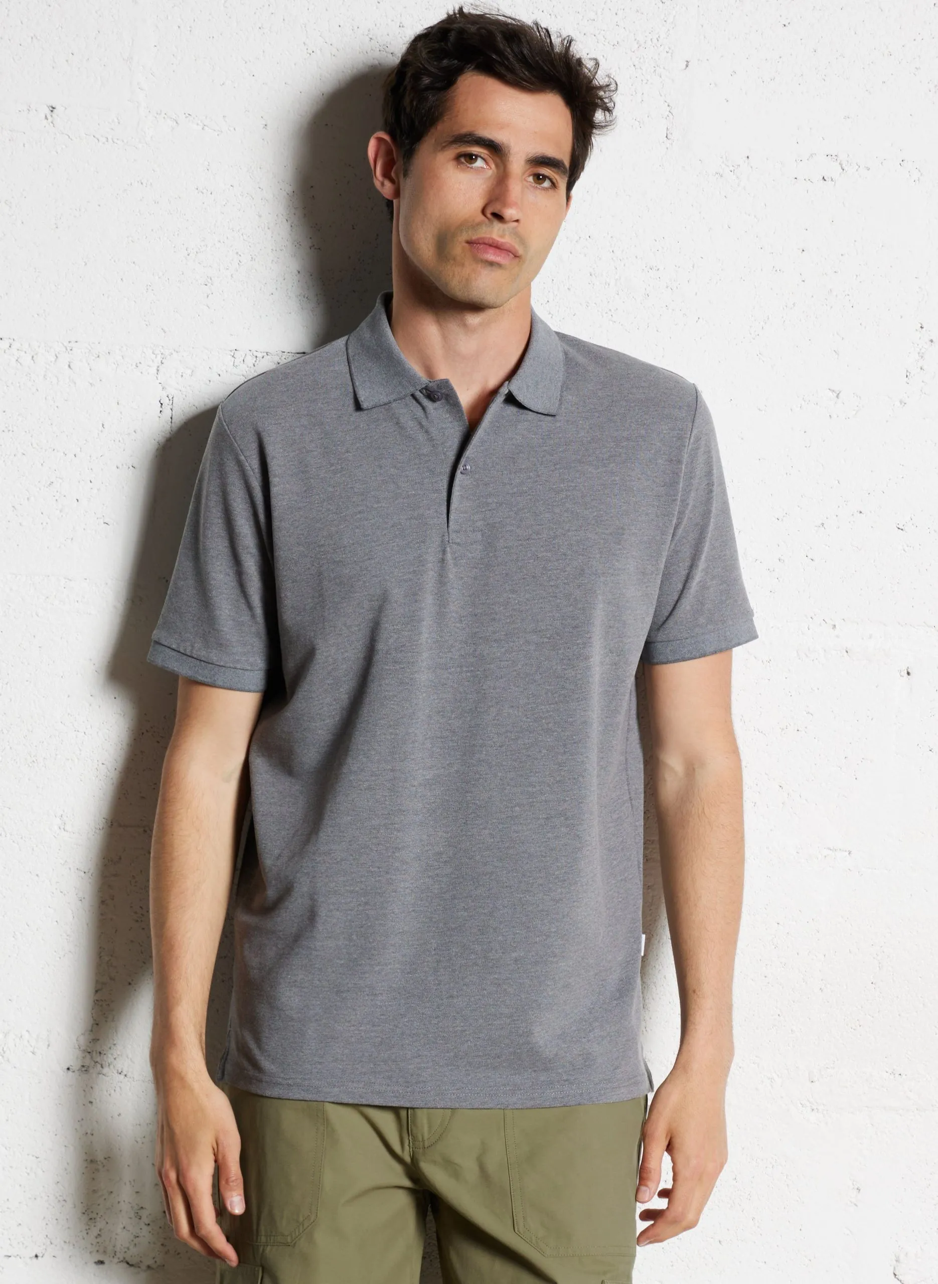 Polo à manches courtes en coton bio mélangé Gris ATLAS