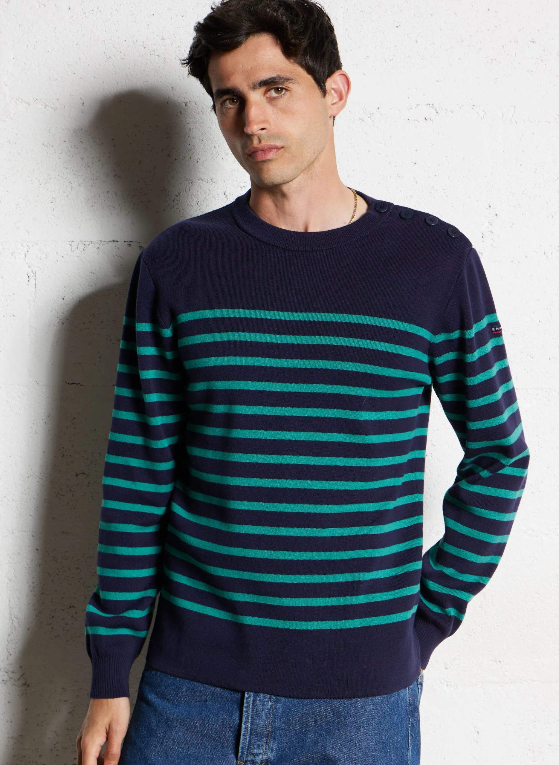 Marinière col rond slim-fit en maille de coton Multicolore