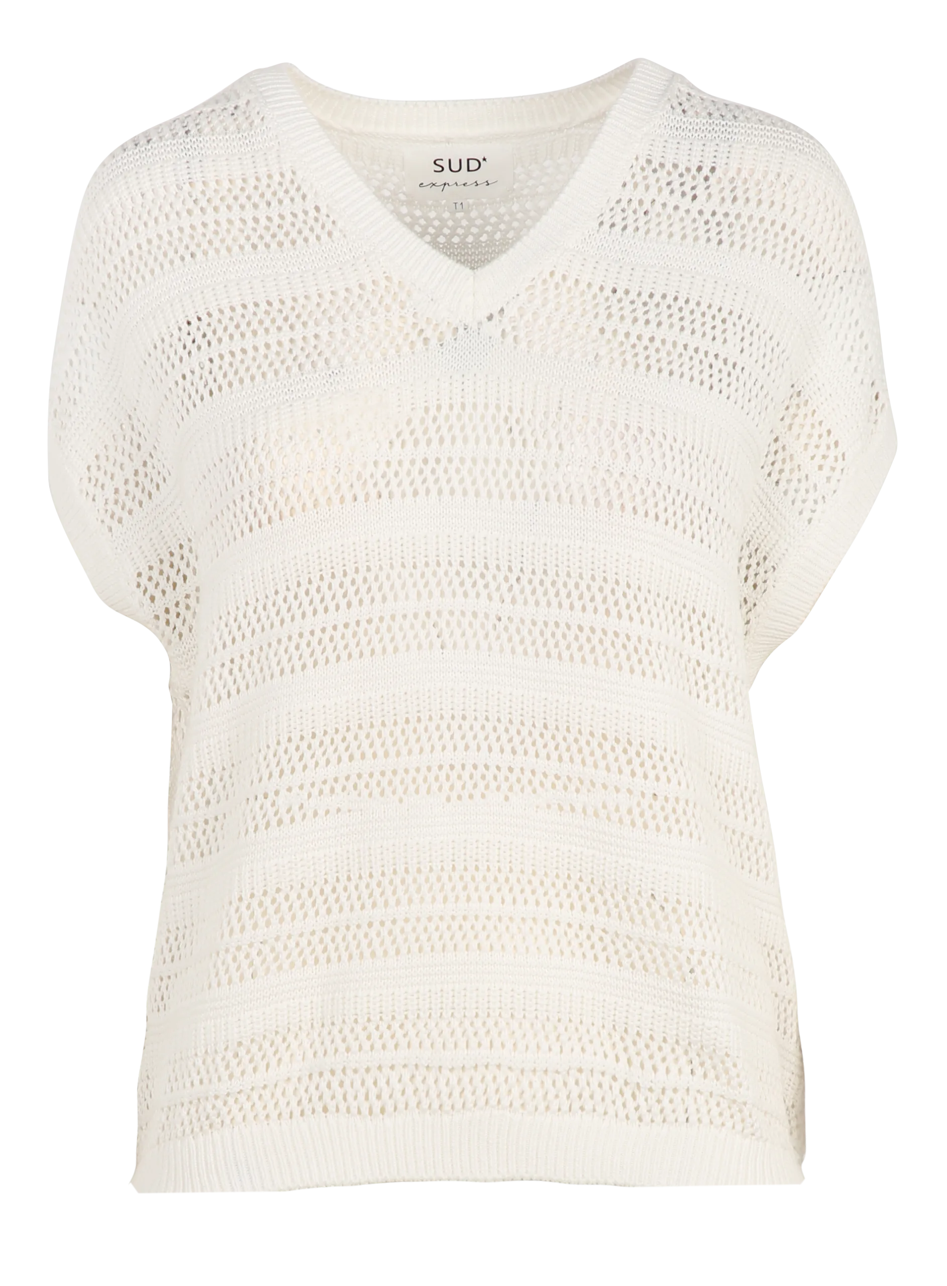 Pull manches courtes en maille ajourée Blanc MAGUE