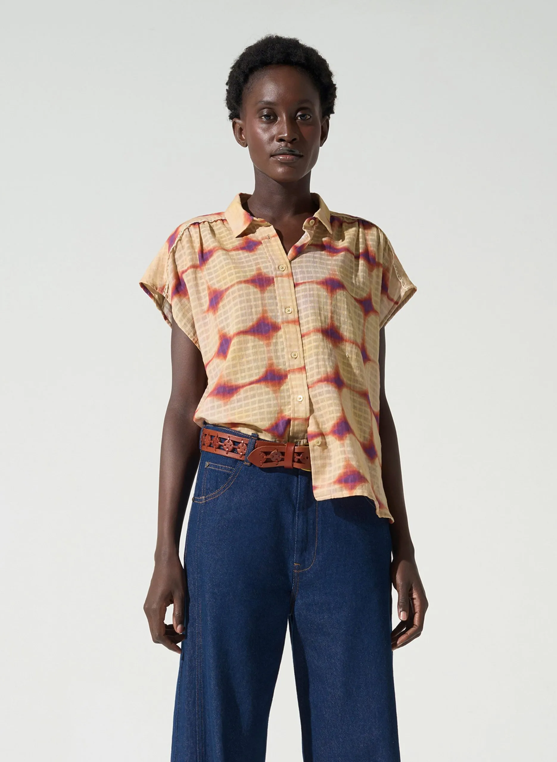 Chemise ample col classique en coton Marron