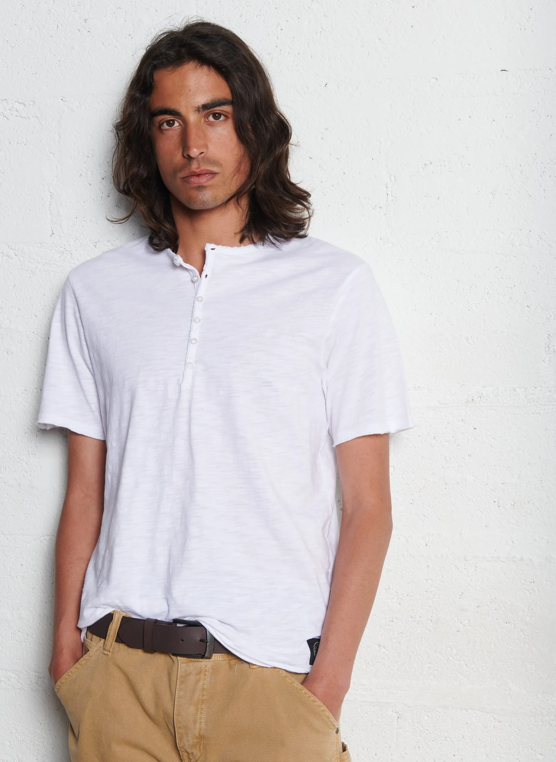 Tee-shirt droit col boutonné en coton Blanc NEO
