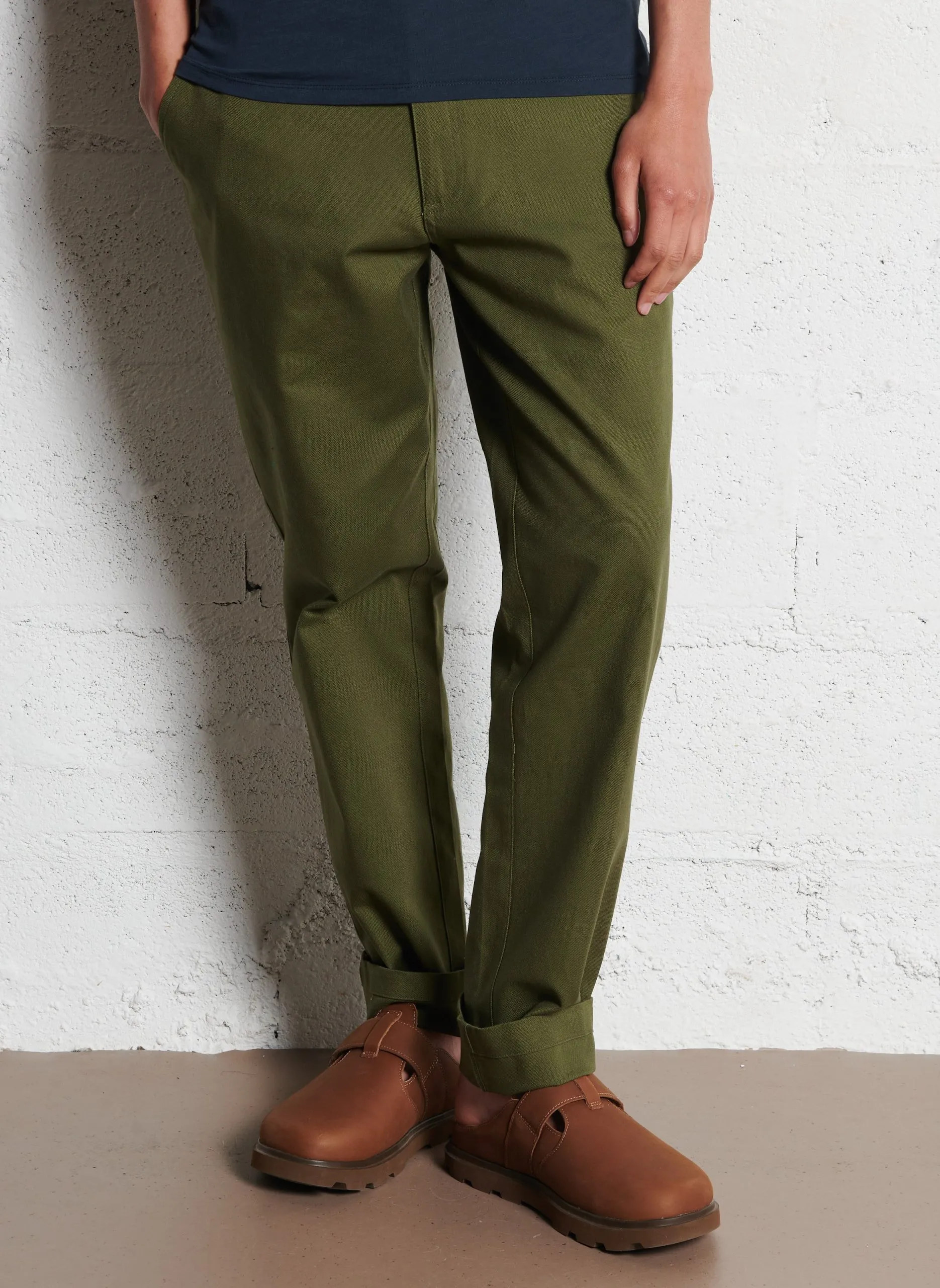 Pantalon droit en coton Vert NORWOOD
