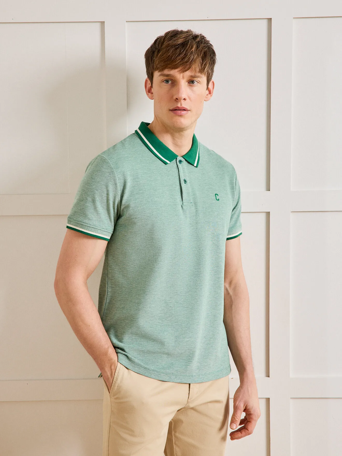 Polo maille piquée effet chiné coton biologique Vert