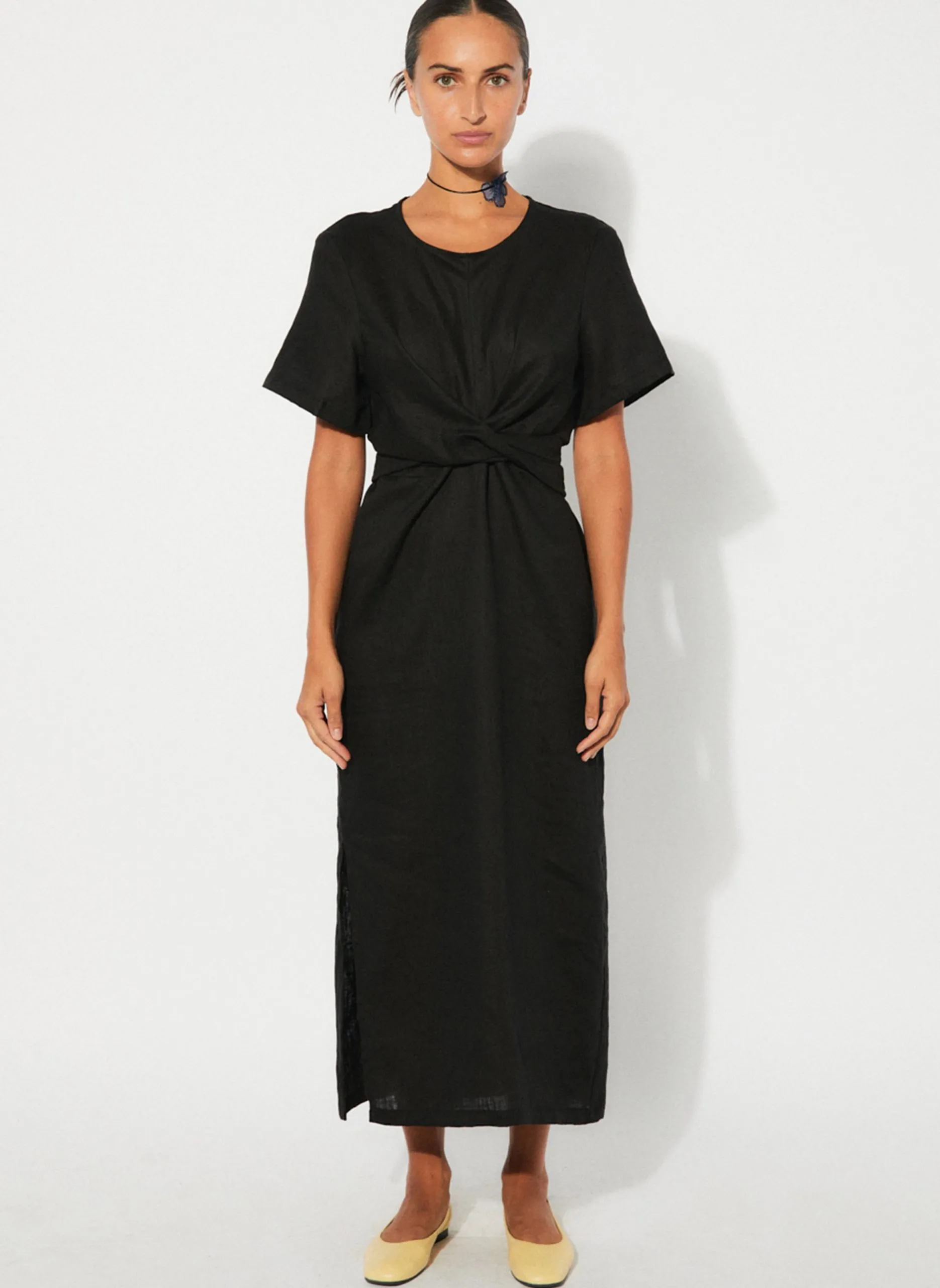 Robe longue en coton mélangé Noir SUSANA