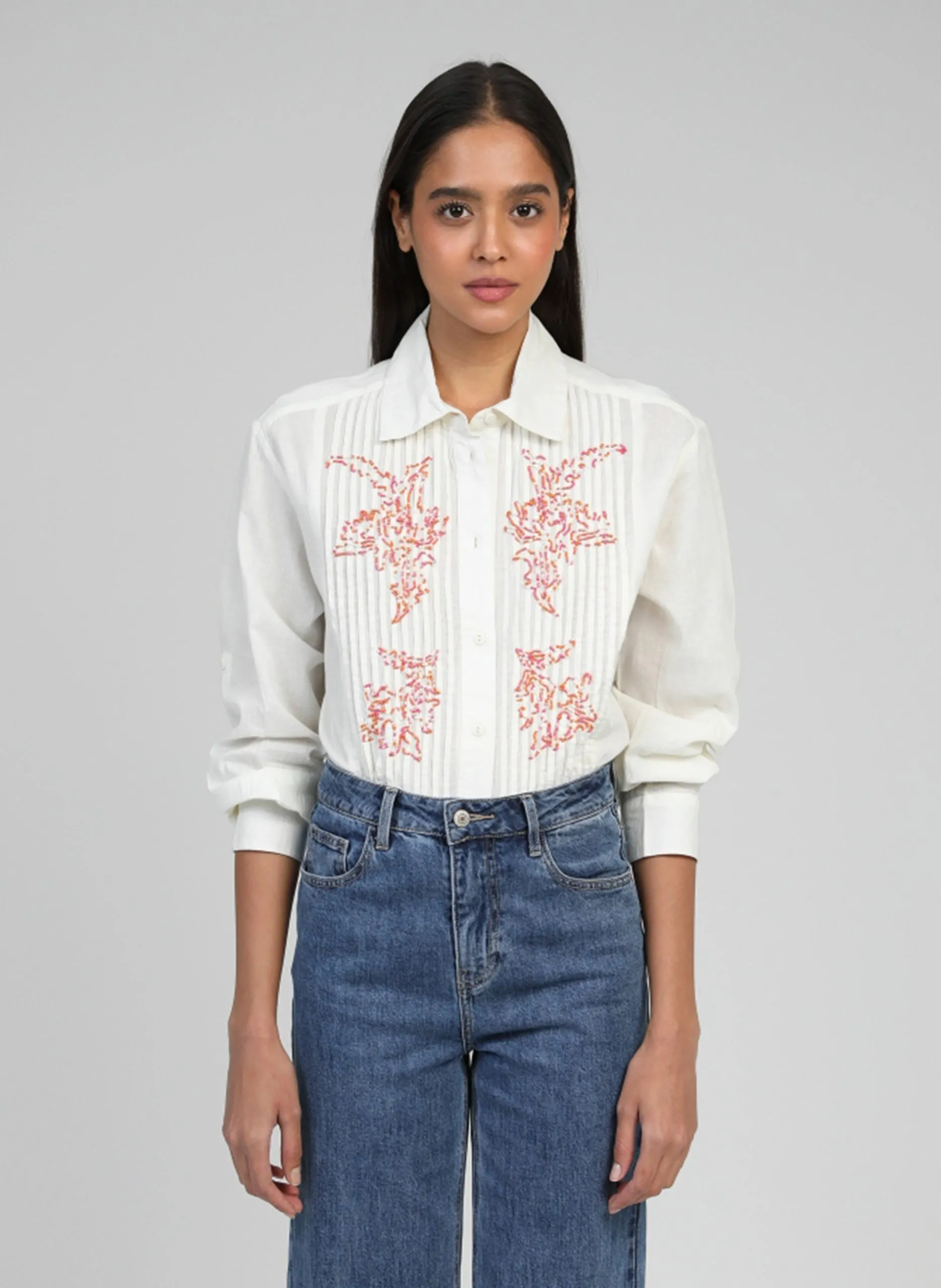 Chemise col classique en coton Beige SELEA