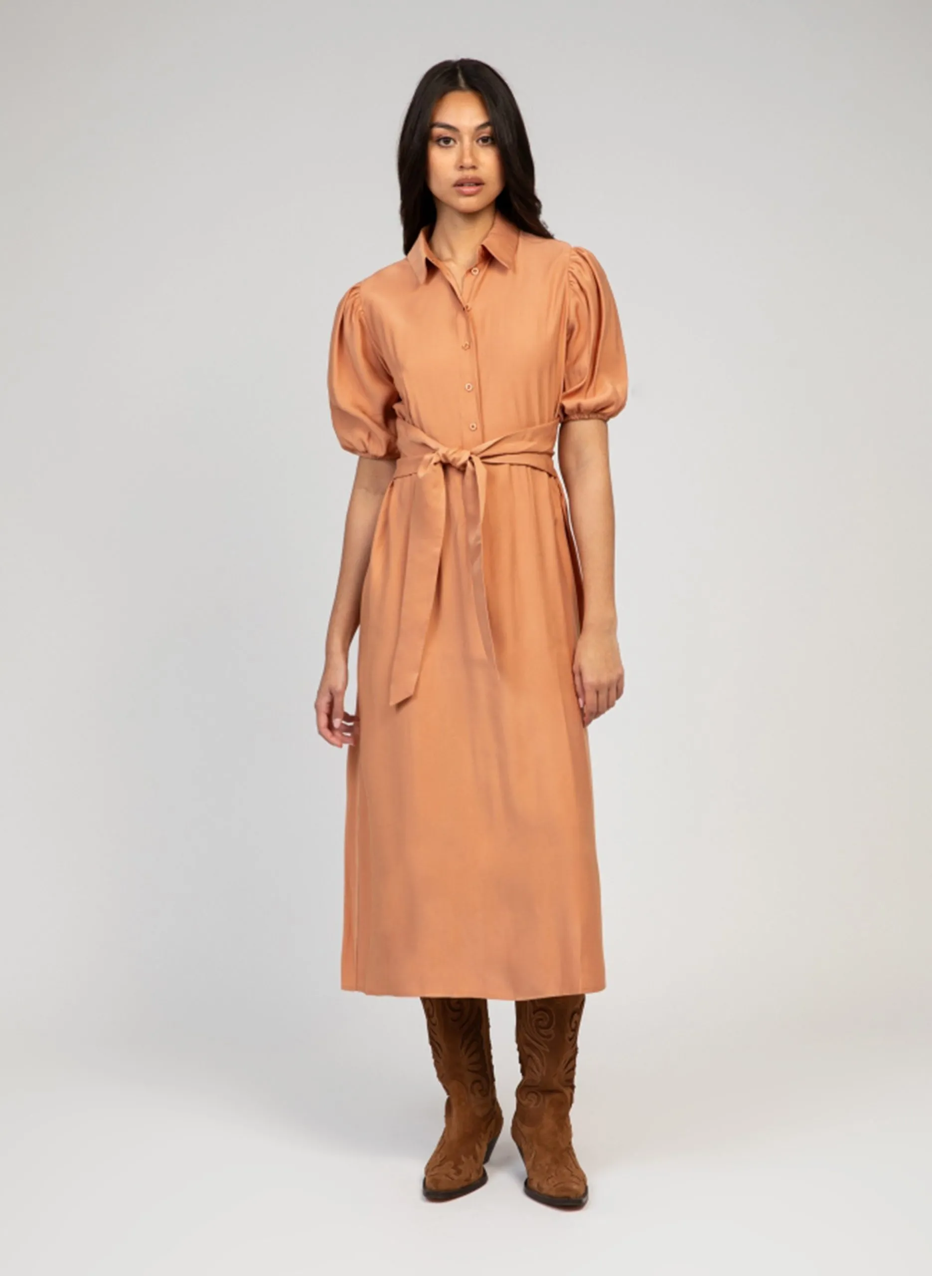 Robe midi évasée manches courtes Orange MALIDA