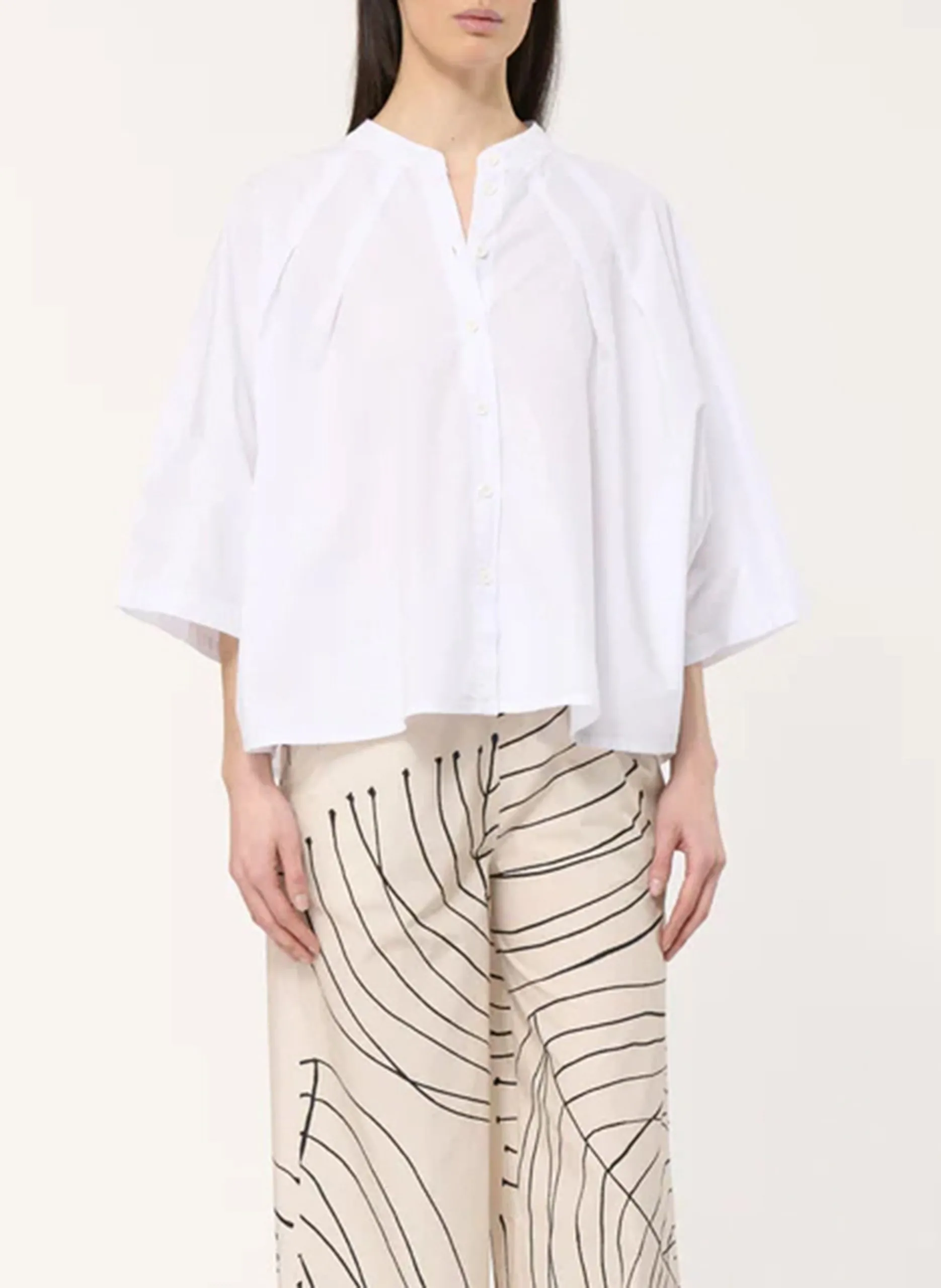 Chemisier col rond ample en coton Blanc