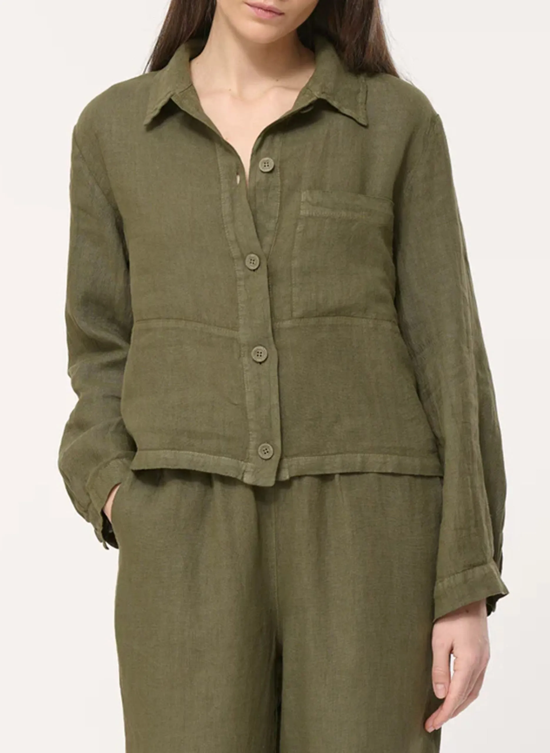 Chemise droite en lin Vert