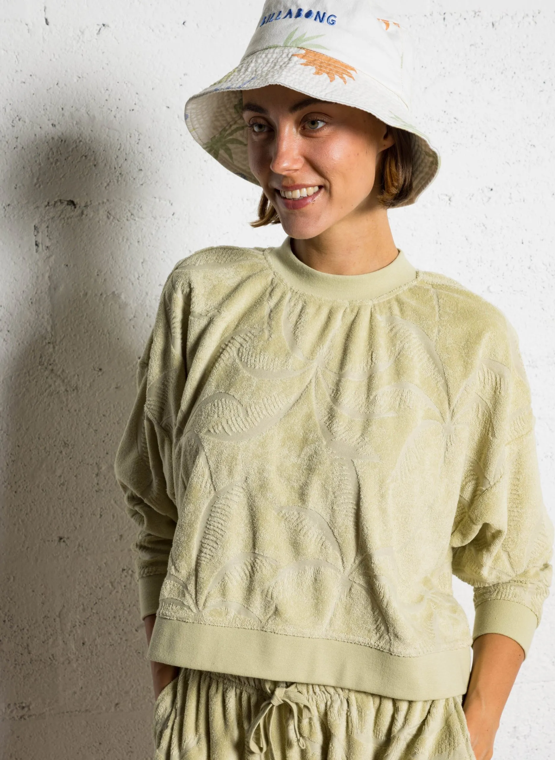 Sweat col rond en coton mélangé Vert SUN TEMPO