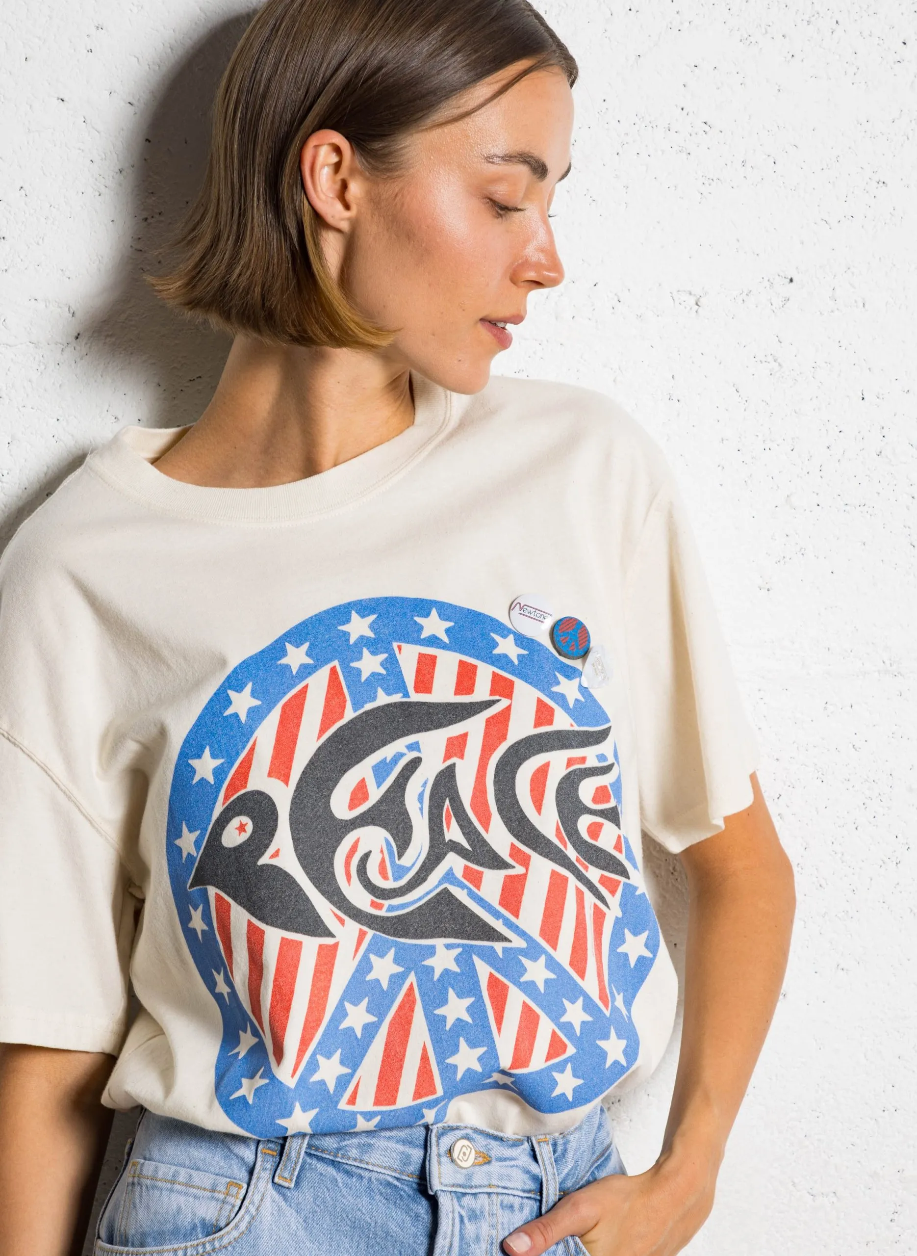 Tee-shirt col rond en coton Beige PEACE