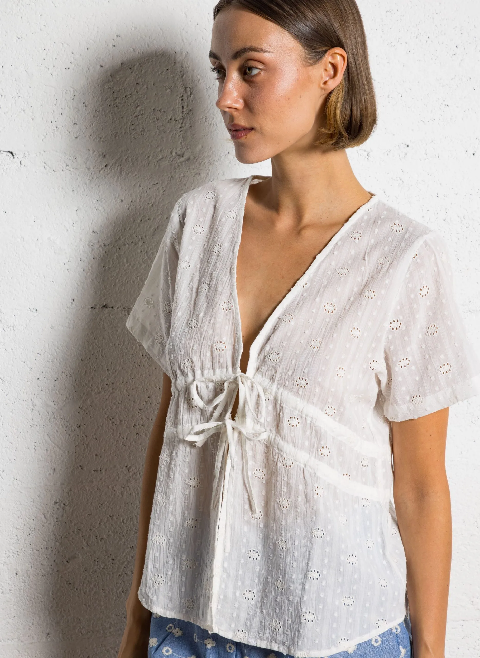 Top oversize en coton brodé Beige TIARA