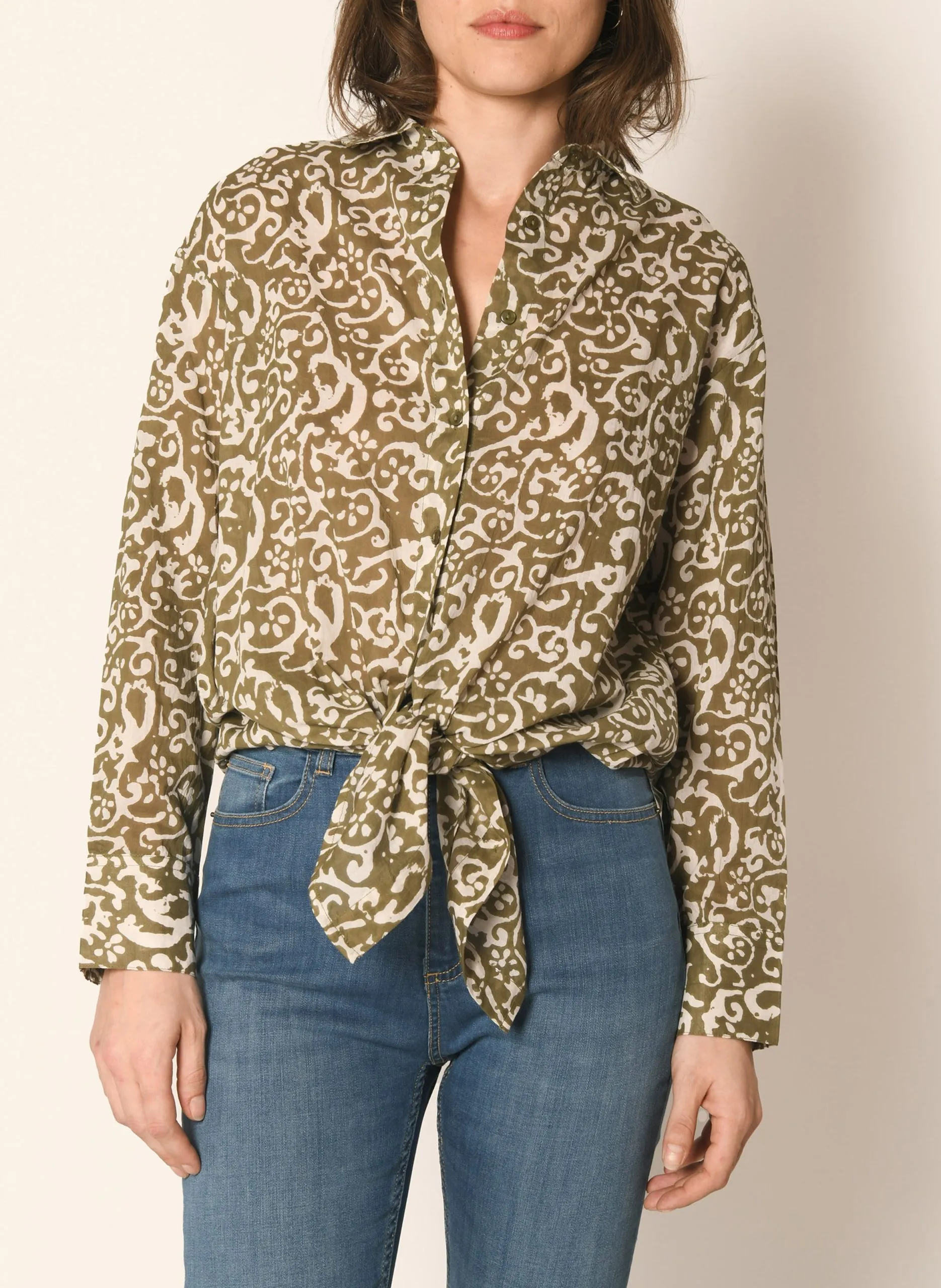 Robe chemise ample à motifs Kaki MULHOUSE