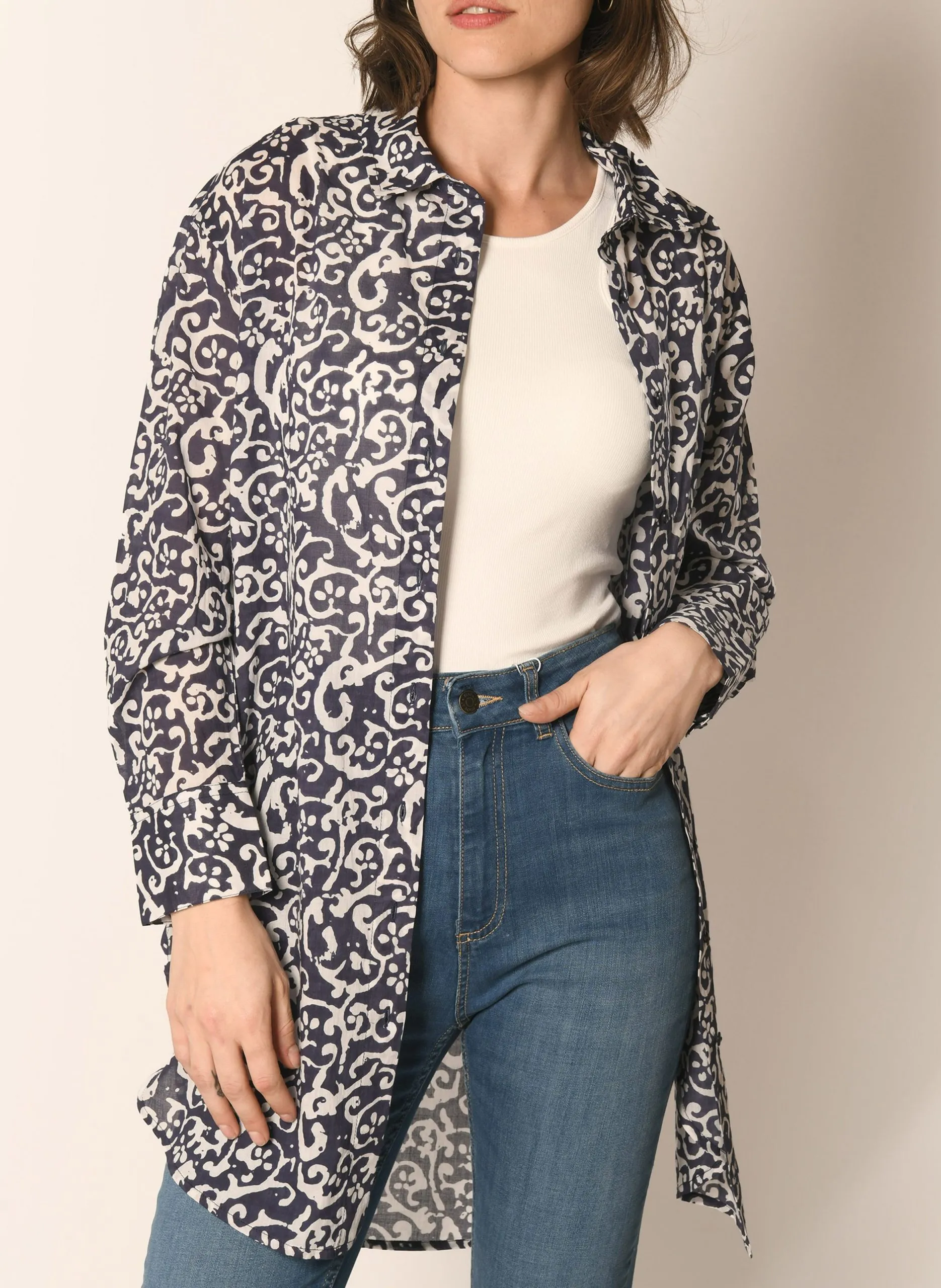 Robe chemise ample à motifs Bleu MULHOUSE