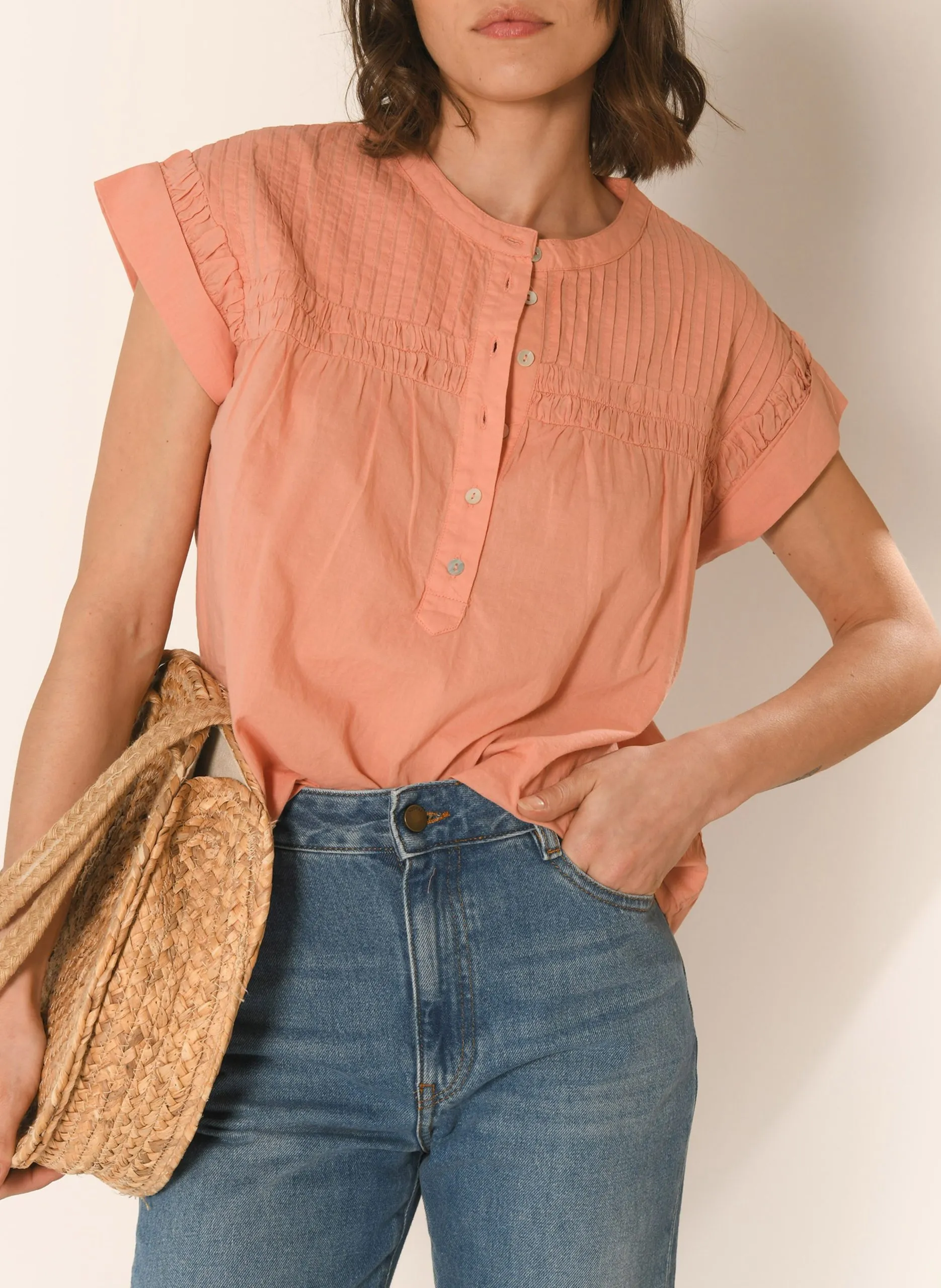Blouse ample col rond en coton Marron ARCHIE