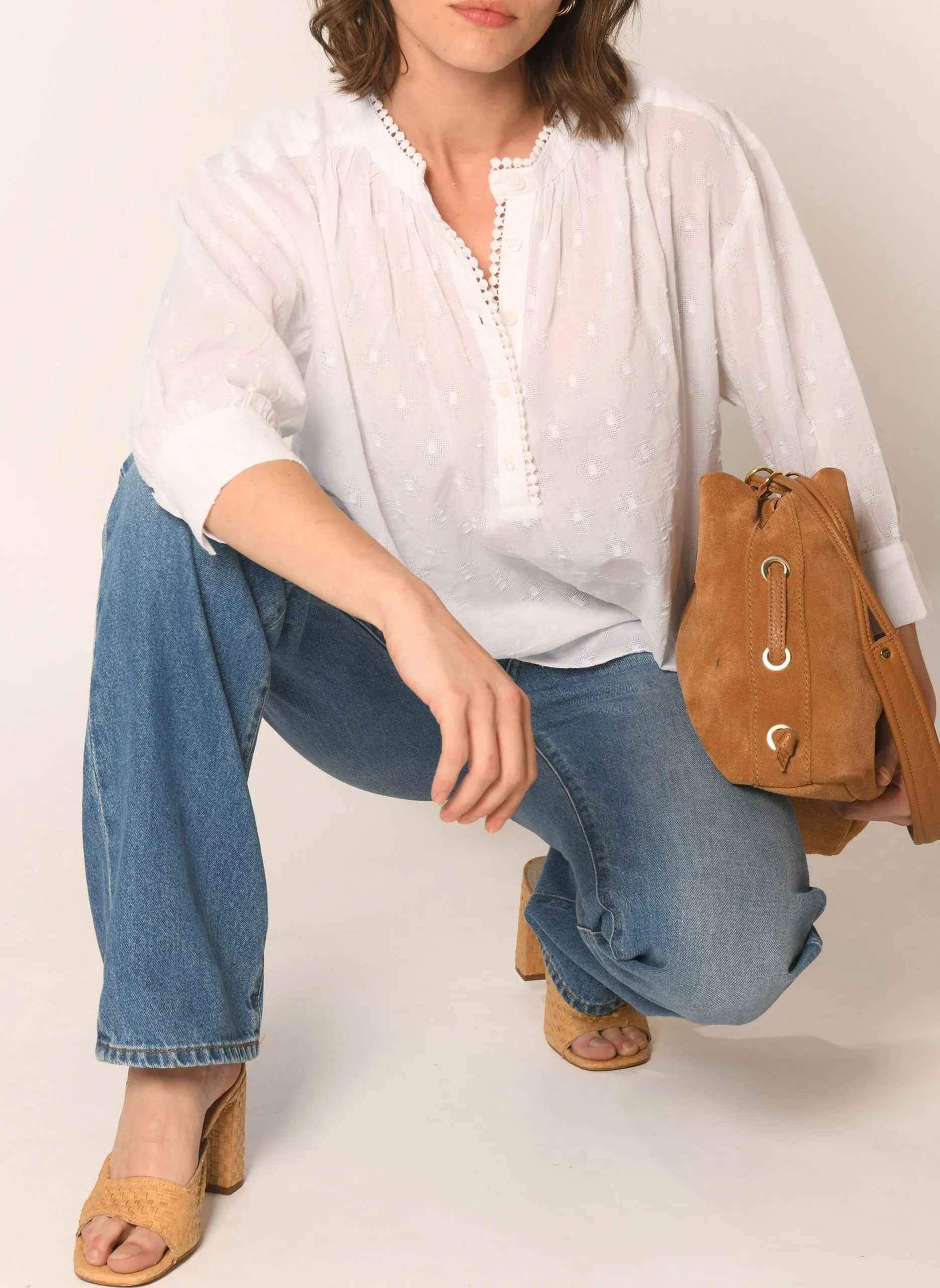 Blouse ample col mao en coton Blanc ASSAM