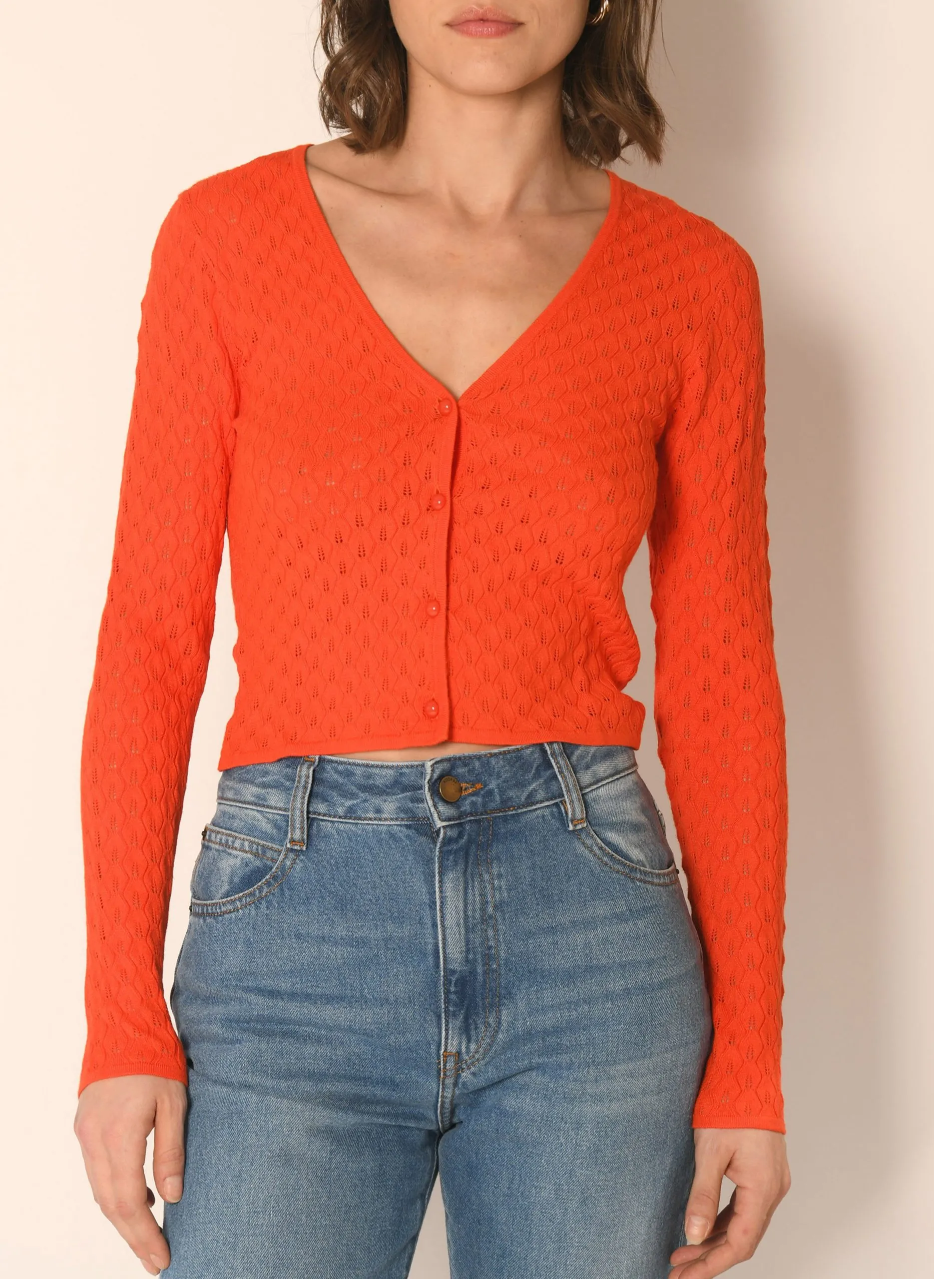 Cardigan ajusté en maille pointelle Orange ASHLEY