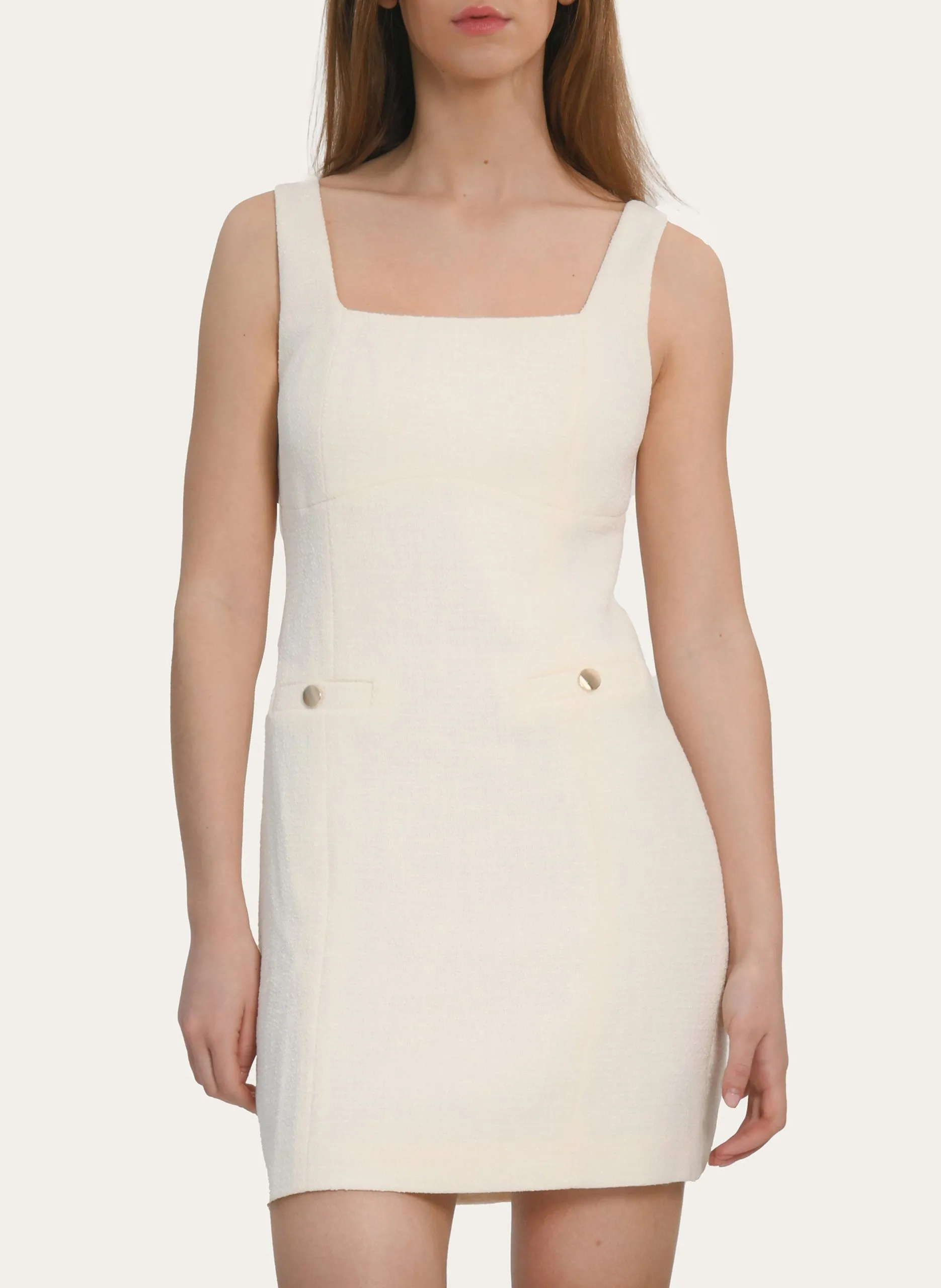 Robe courte à col carré en tweed Beige ANNETTE