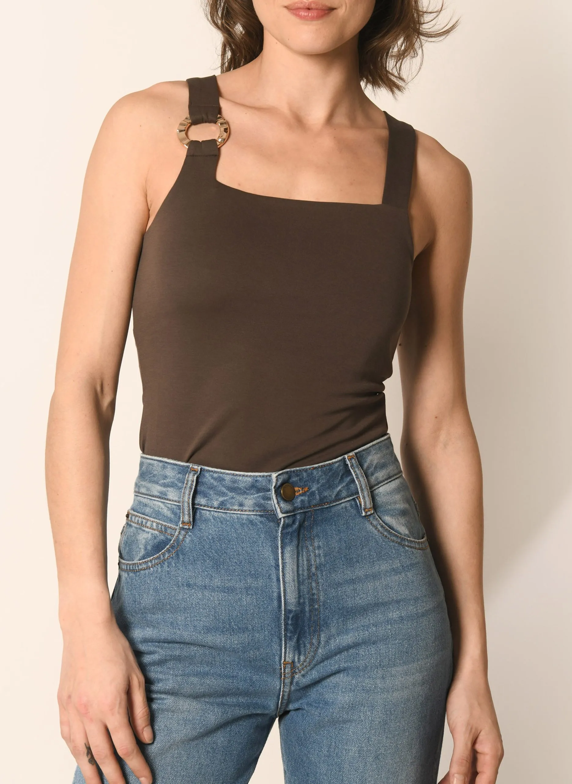 Top col carré Marron AIKO