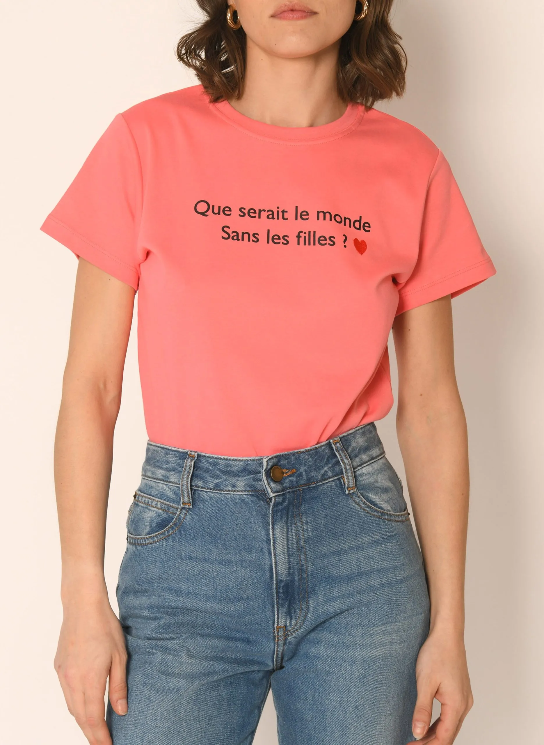 Tee-shirt droit en coton sérigraphié Rose ASTELLA