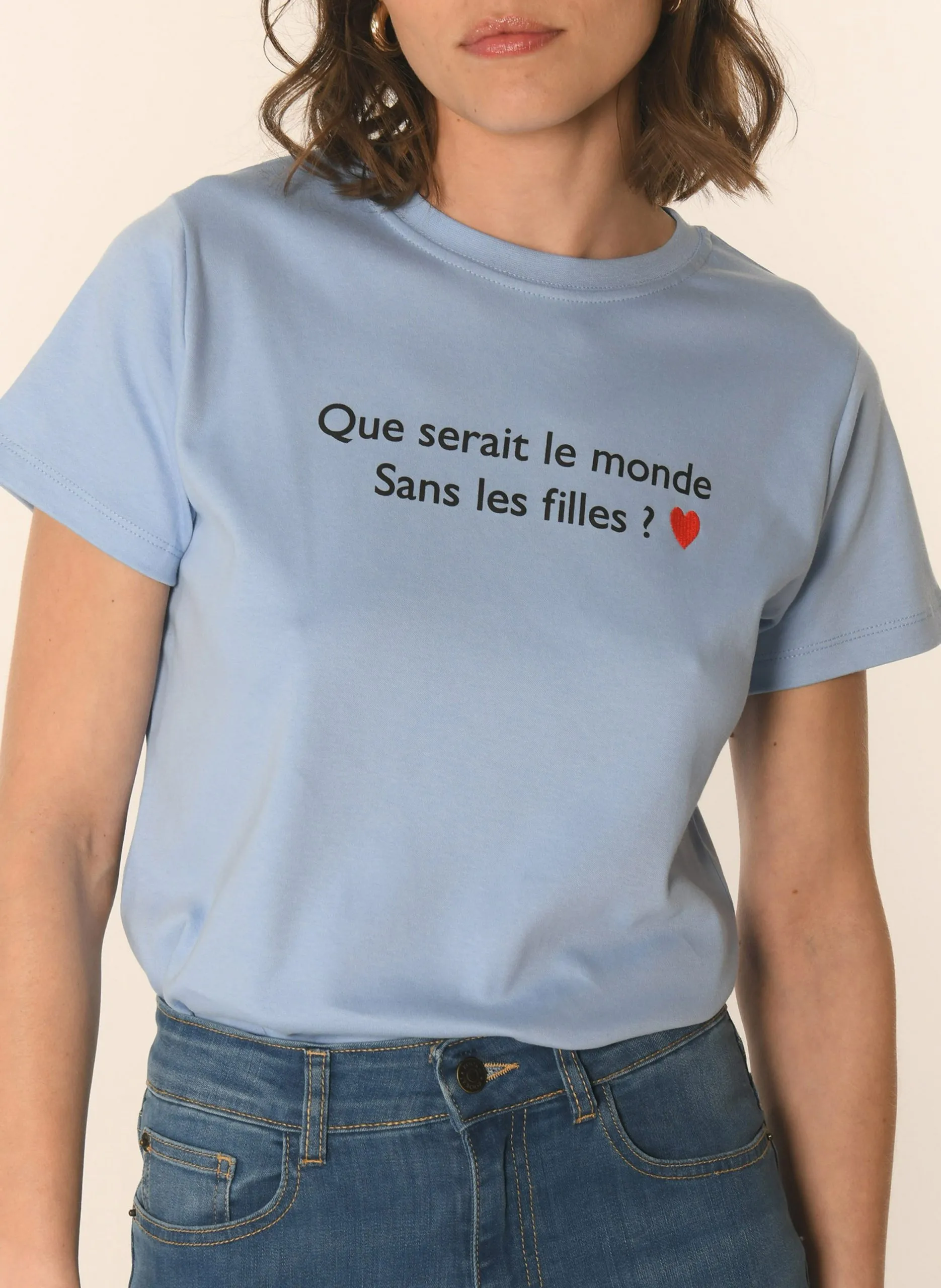 Tee-shirt droit en coton sérigraphié Bleu ASTELLA