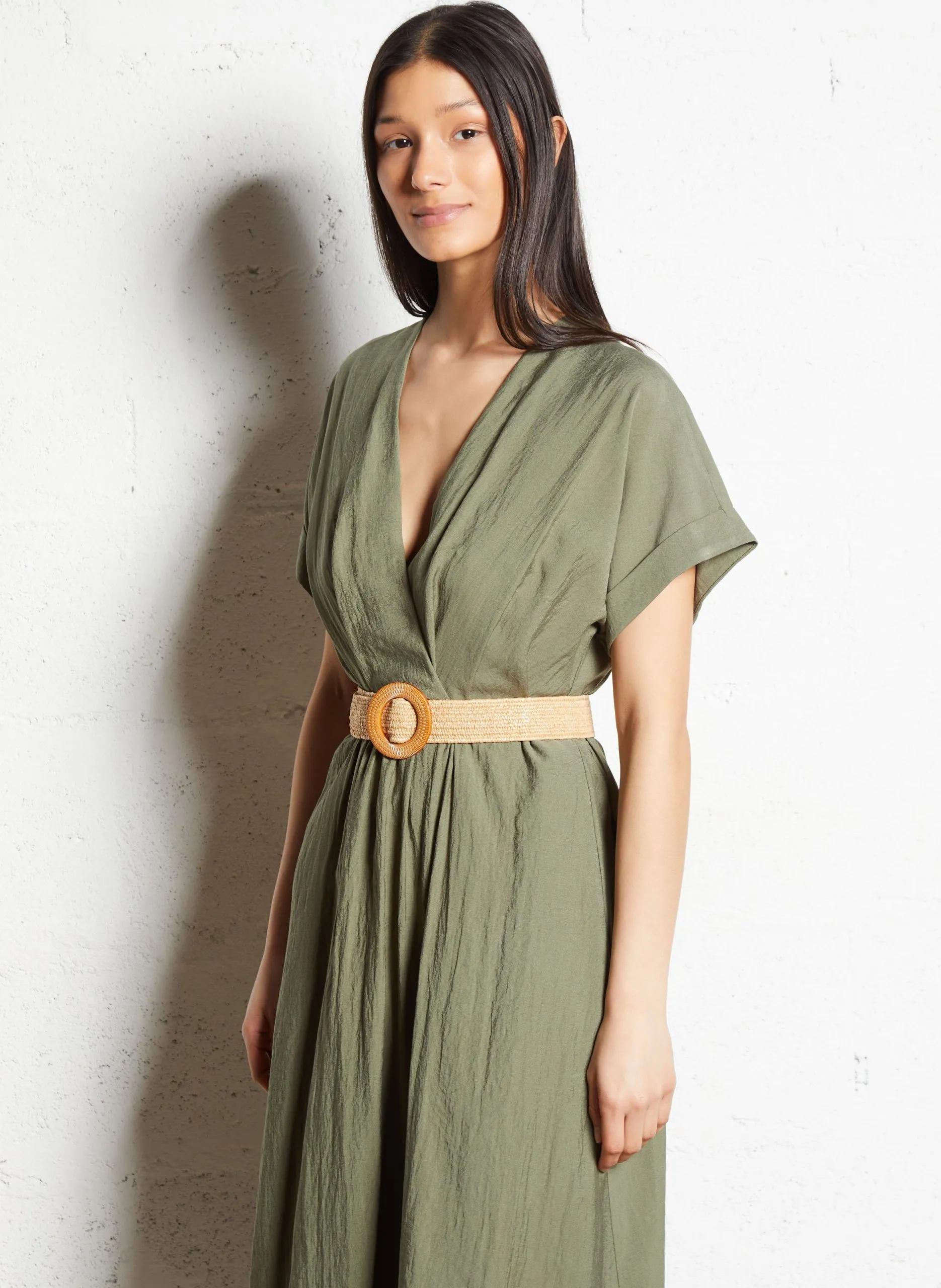 Robe midi col v Vert