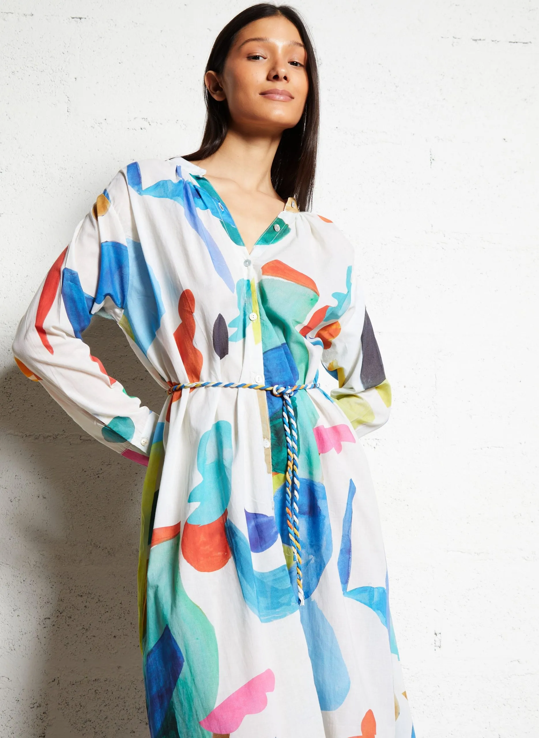 Robe longue en coton bio imprimé Multicolore RAINBOW