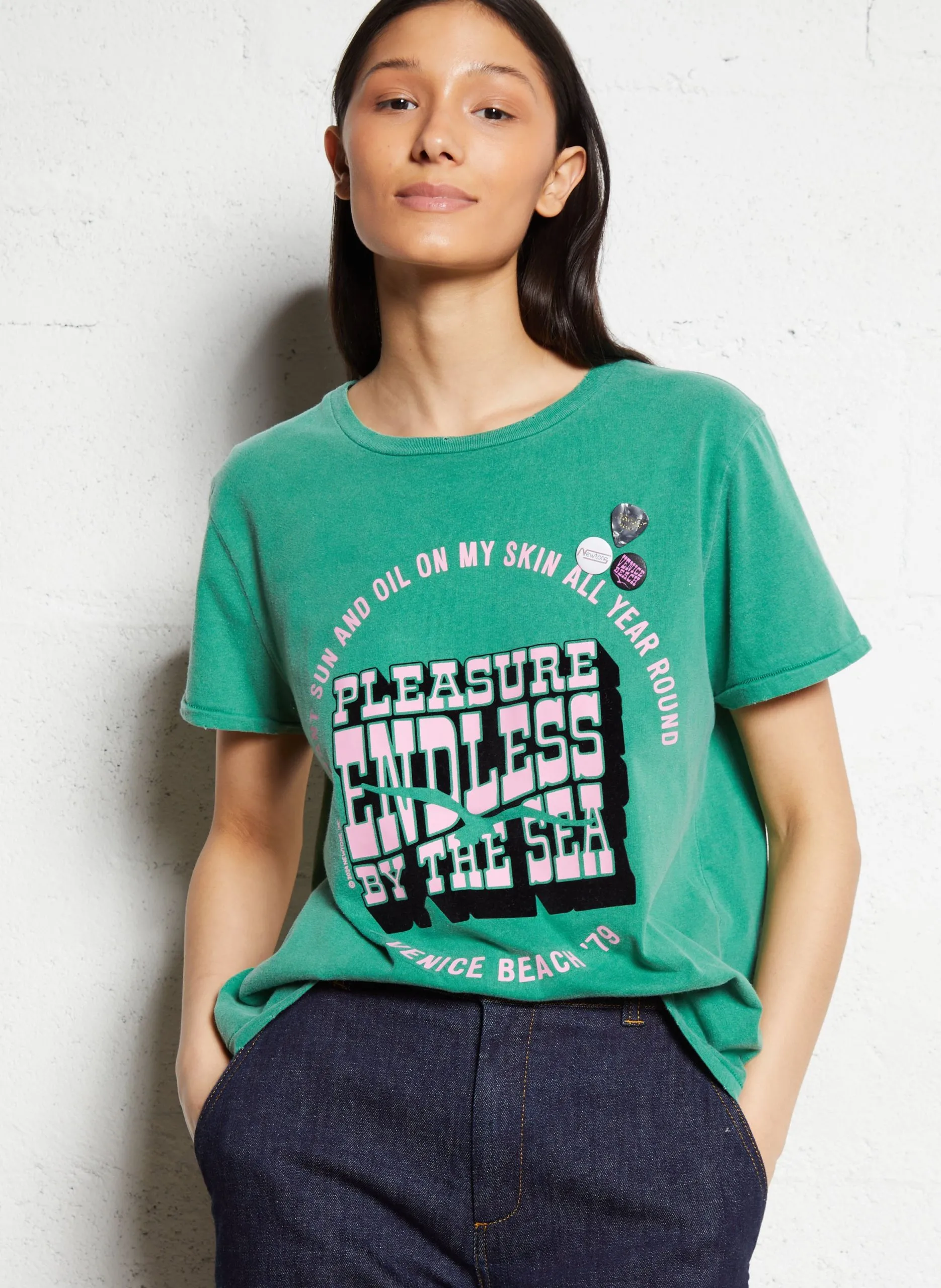 Tee-shirt col rond en coton Vert STARLIGHT ENDLESS