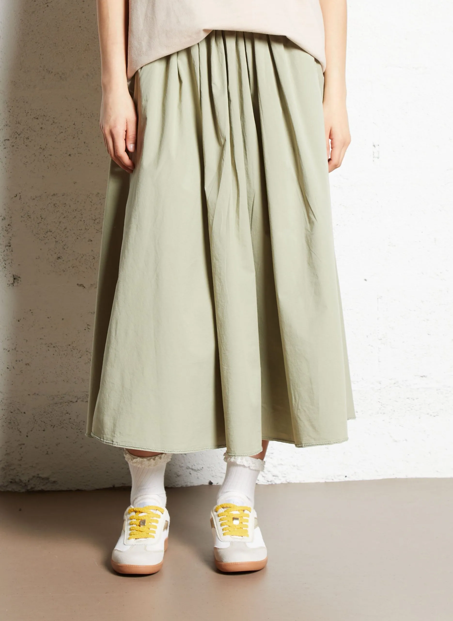 Juipe midi évasée en coton mélangé Beige WOOGIE