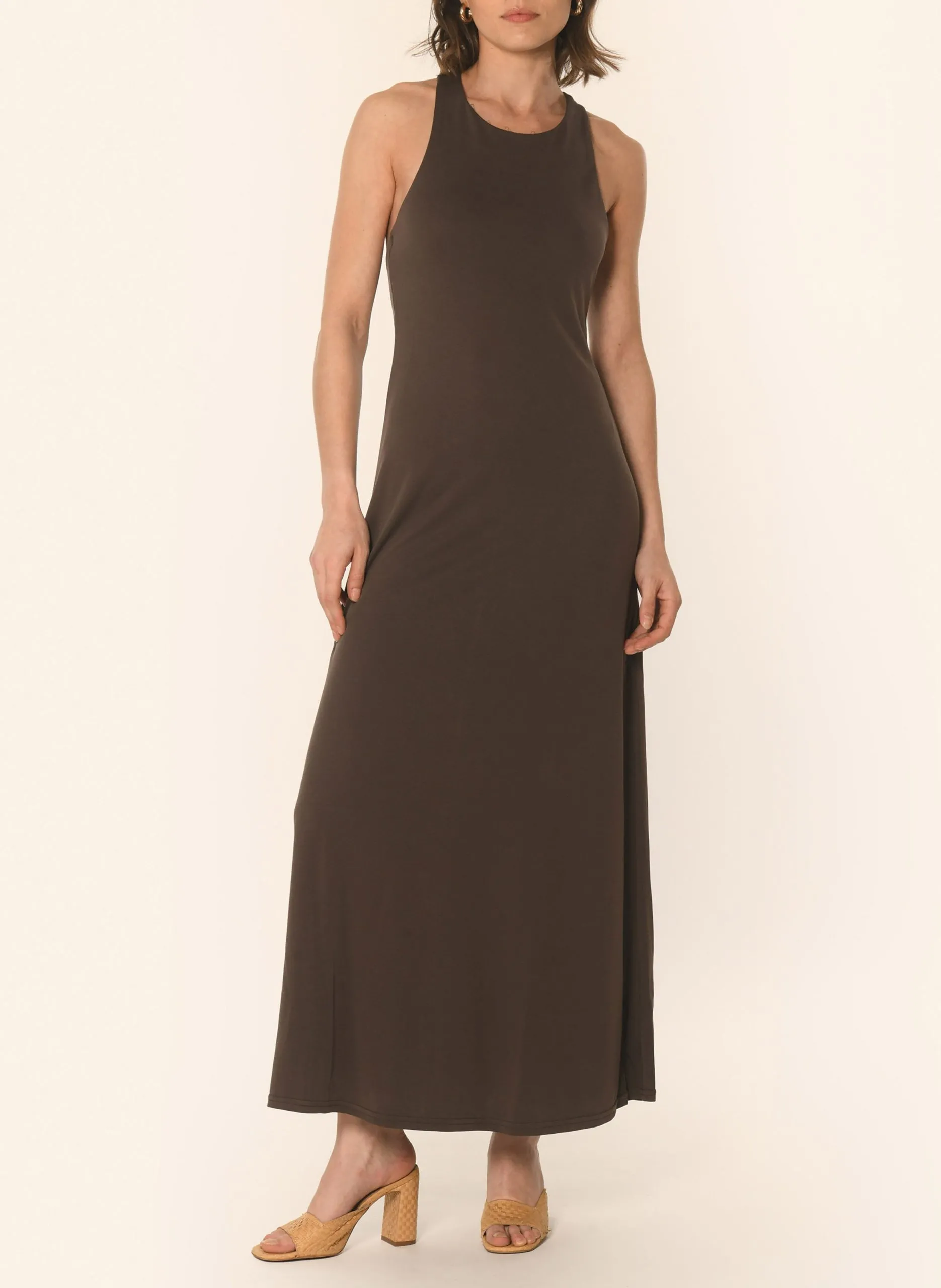 Robe midi col rond Marron AIKO