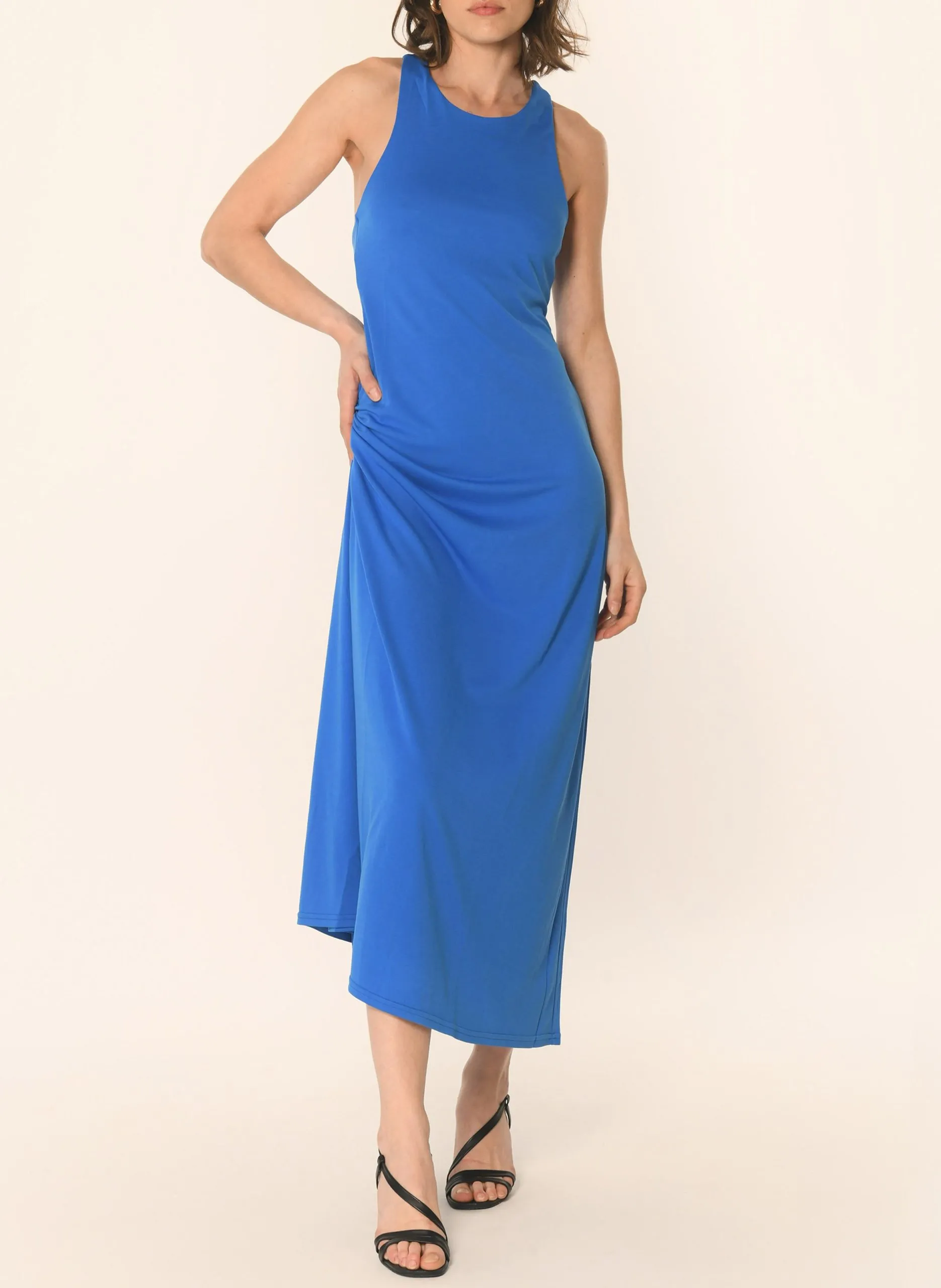 Robe midi col rond Bleu AIKO