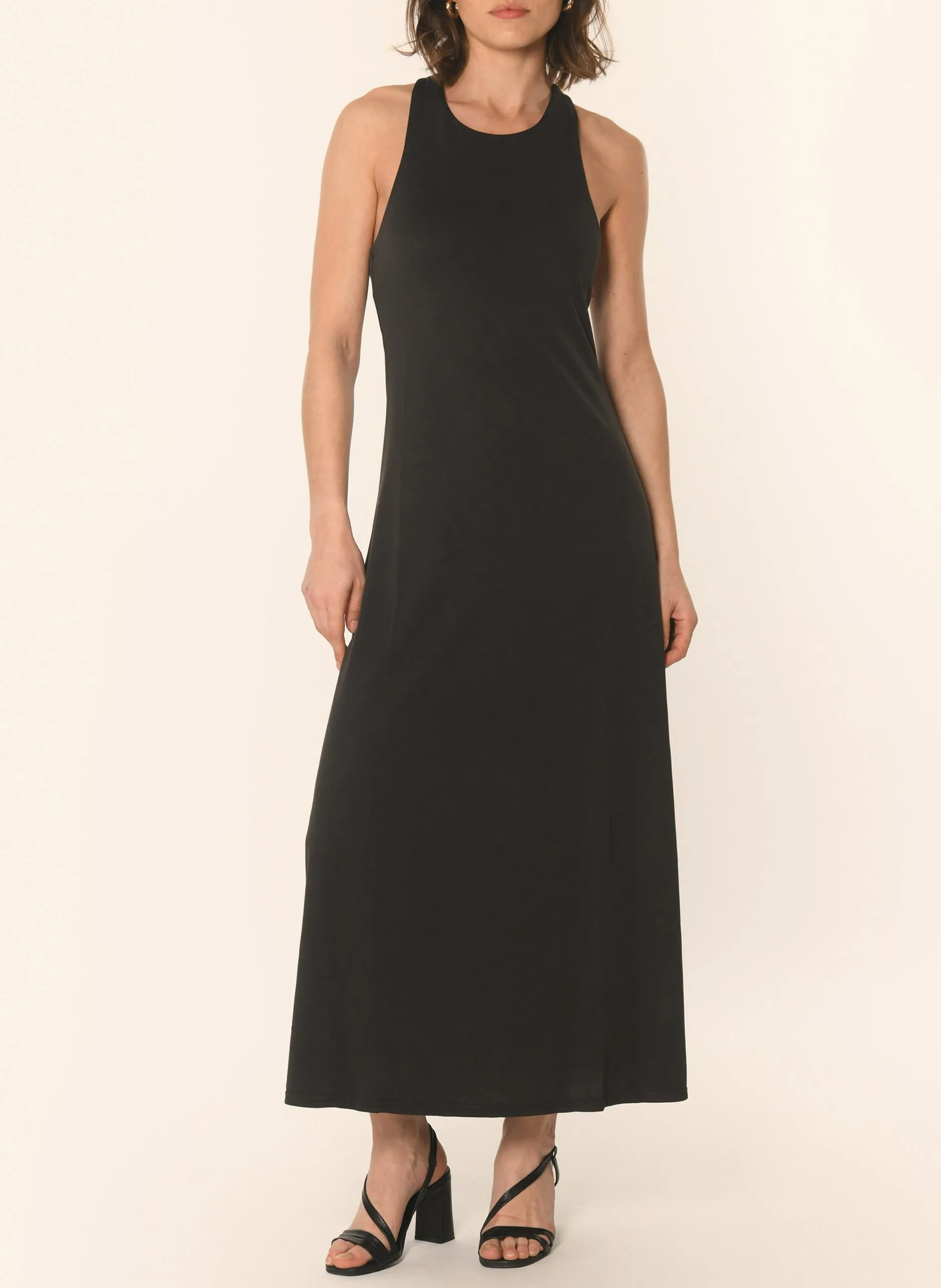 Robe midi col rond Noir AIKO