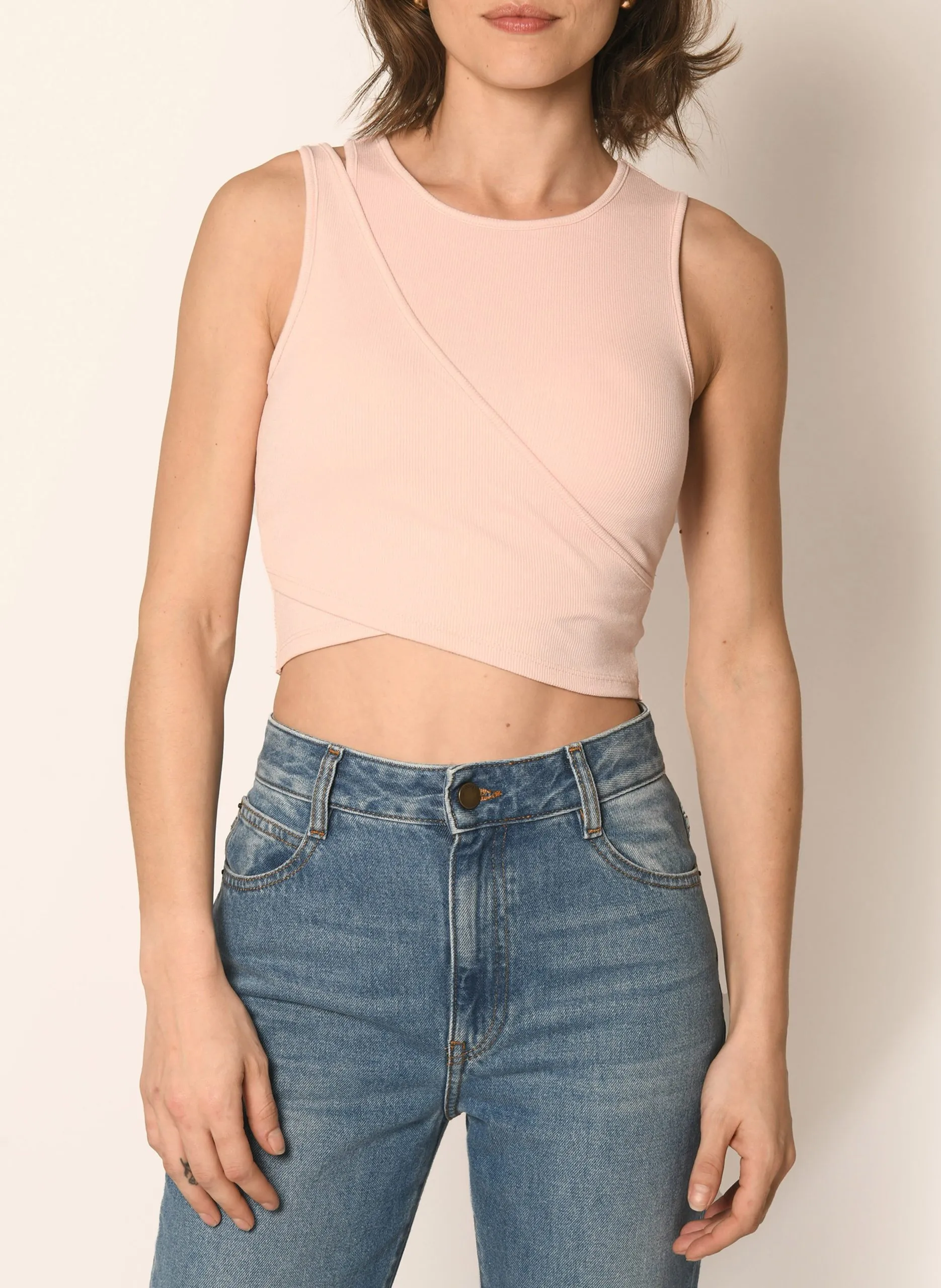 Top col rond asymétrique Rose ADELINA