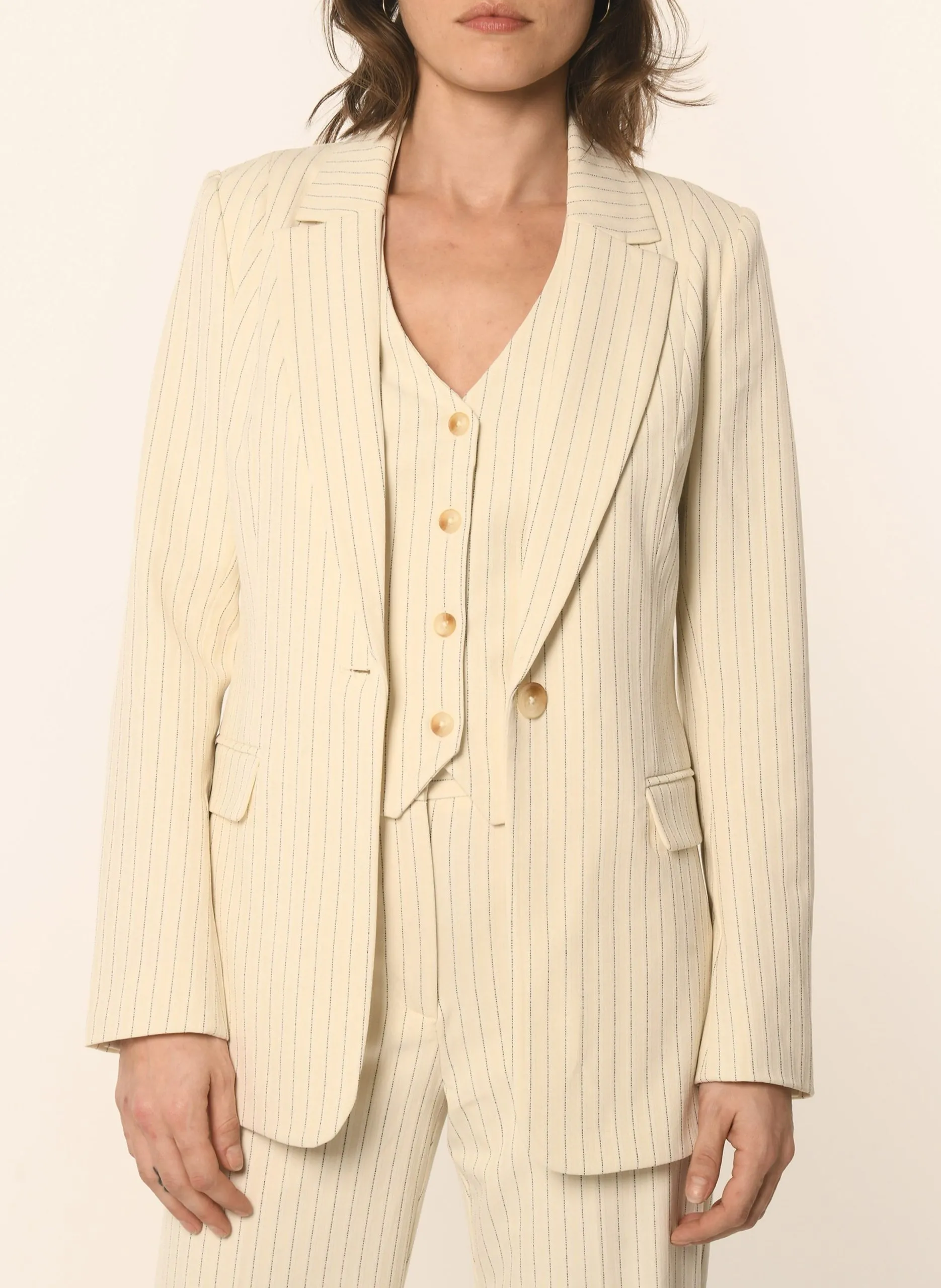 Veste de tailleur cintrée à rayures Blanc AERIN