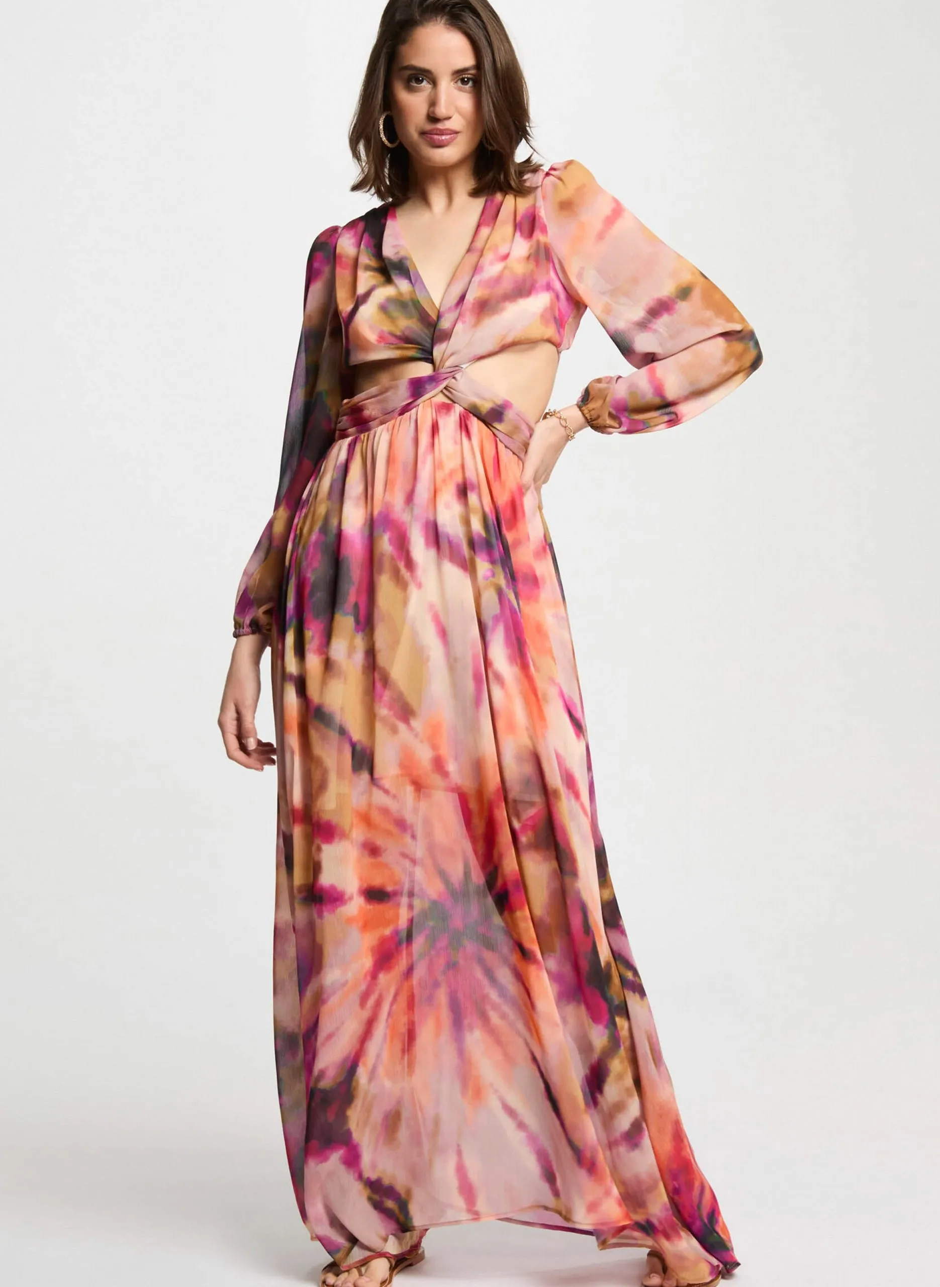 Robe longue fluide imprimée Multicolore 251-RIPIA.F